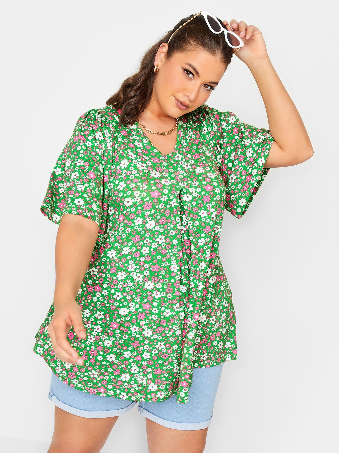 yours-angel-sleeve-front-pleat-ditsy-printnbspswing-topnbsp-nbspgreen