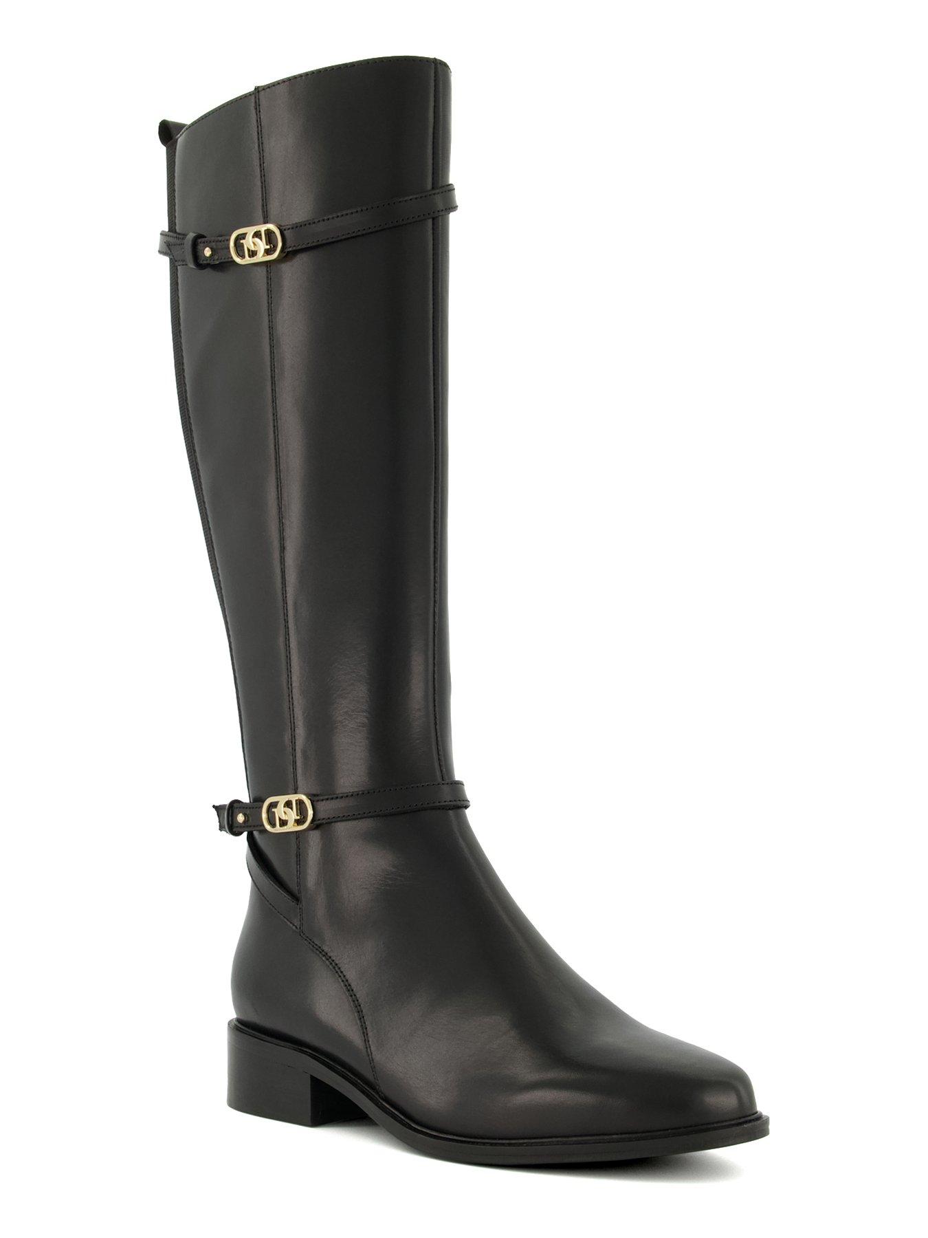 Dune Tup Leather Knee High Riding Boots Black