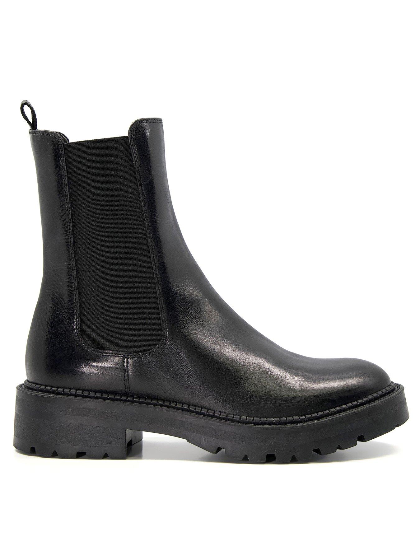 Dune Picture Leather Cleated Biker Boots Black