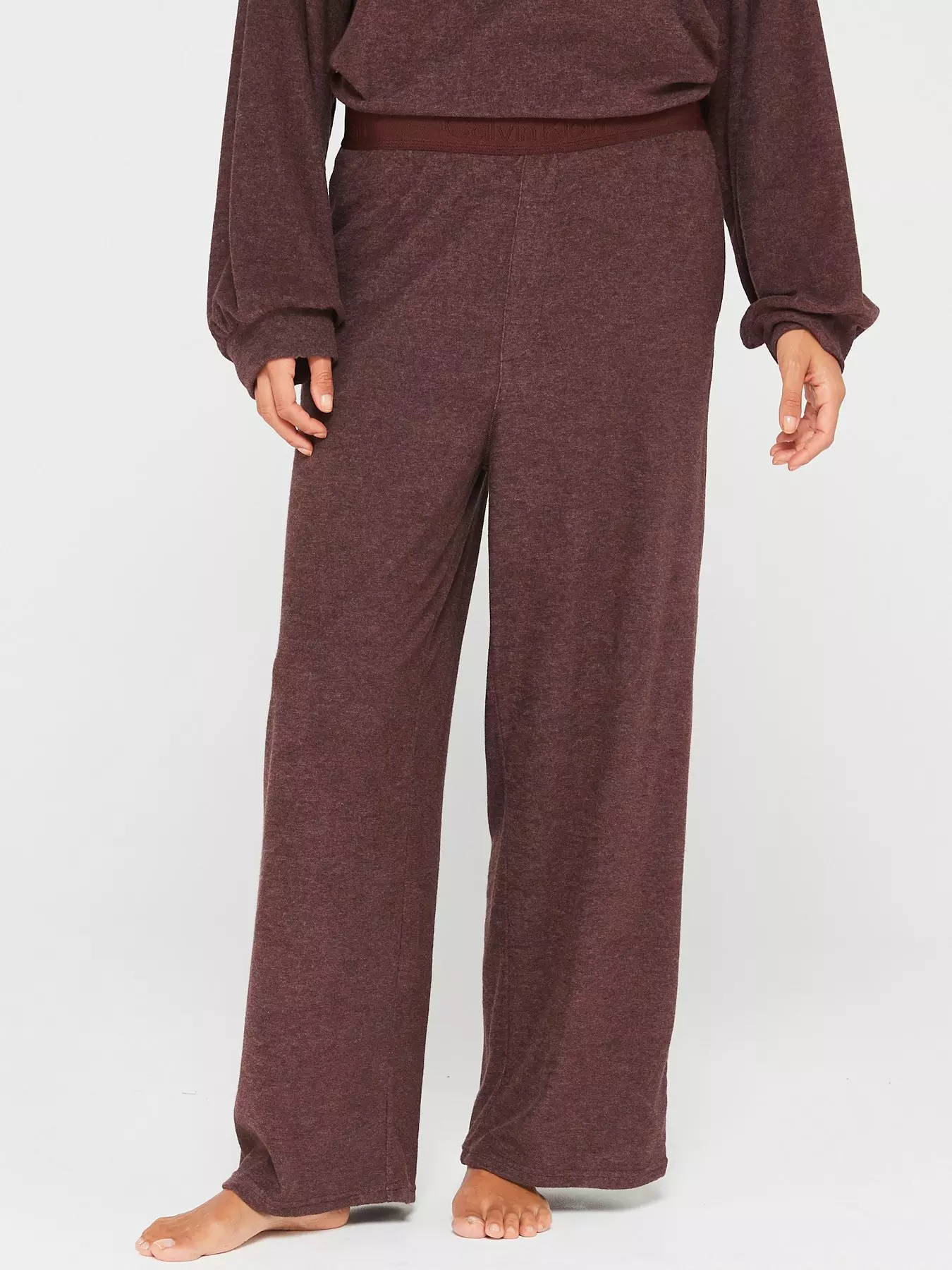 Brown Ribbed Henley Shirt and Wide Leg Pants Loungewear Set