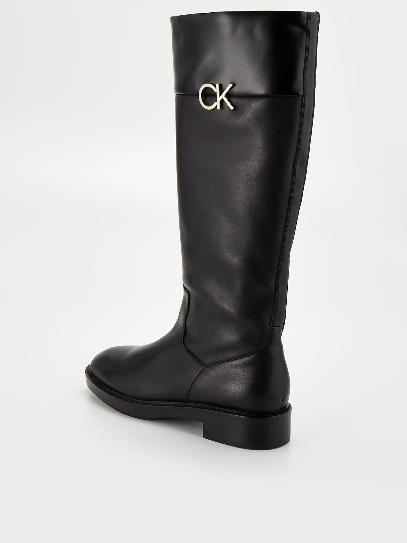 Rubber Sole Knee Boot Black