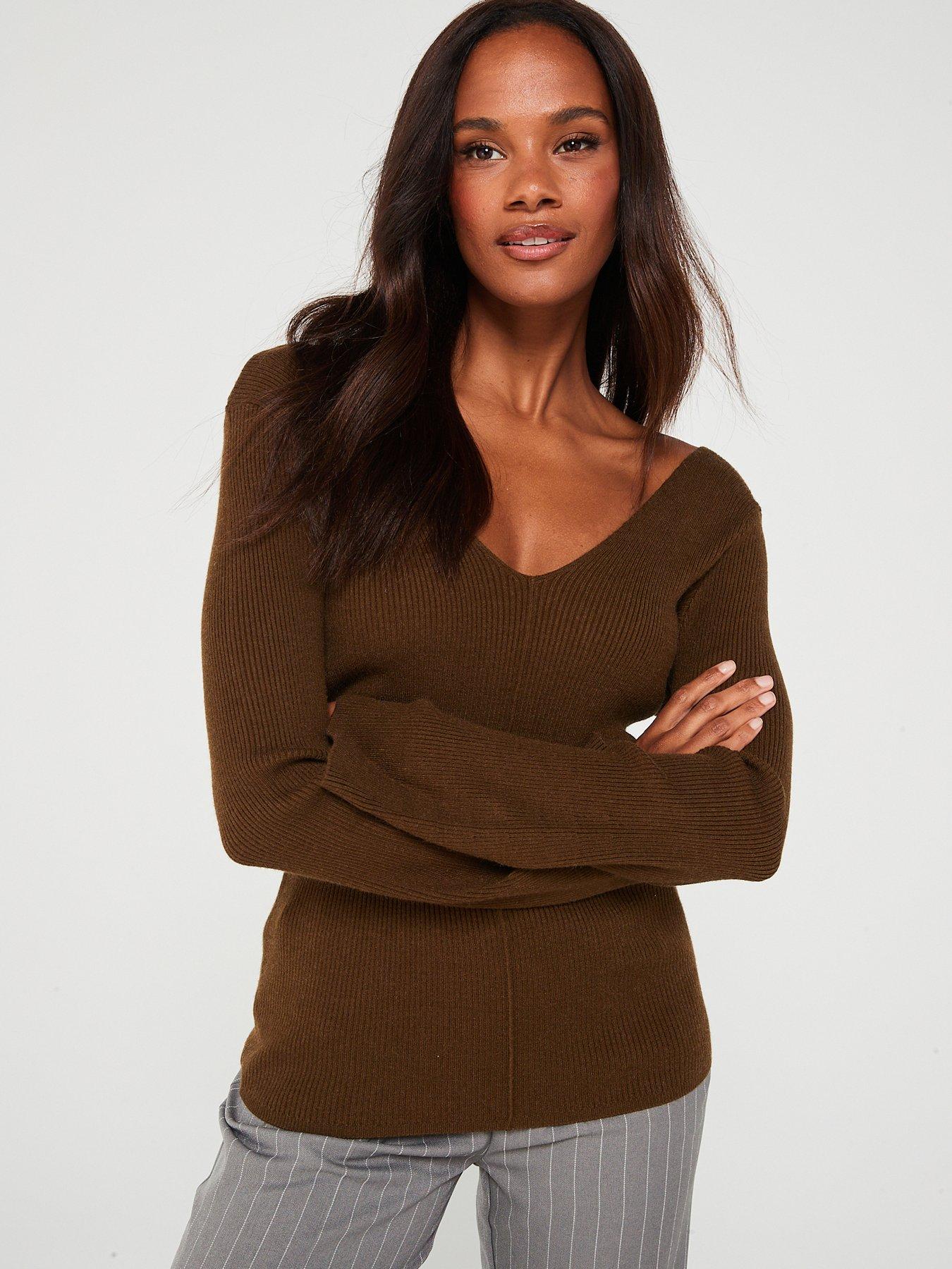 Khaki v neck jumper hotsell