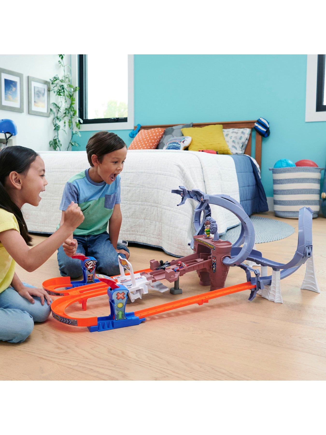 HOTWHEELS T-REX TAKEDOWN TRACK PLAYSET with Captain America's Car 