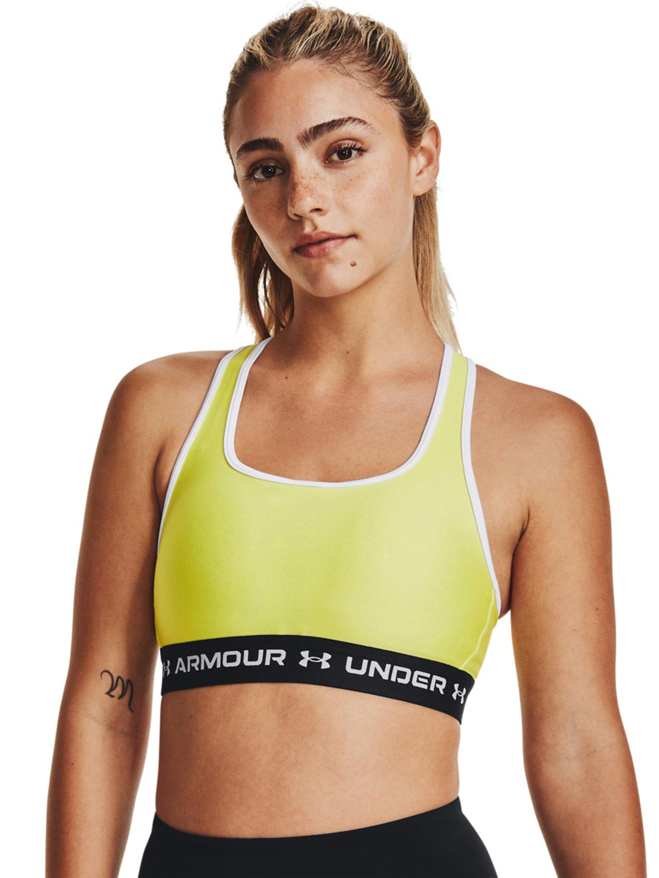 Under Armour crossback mid support sports bra with mesh panel in blue