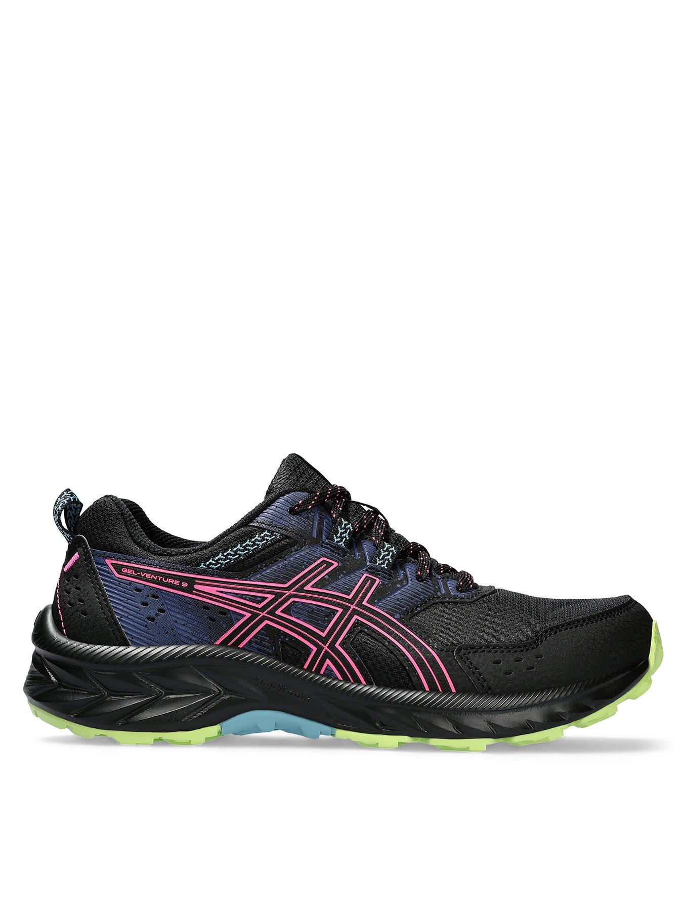 Black and clearance pink asics trainers