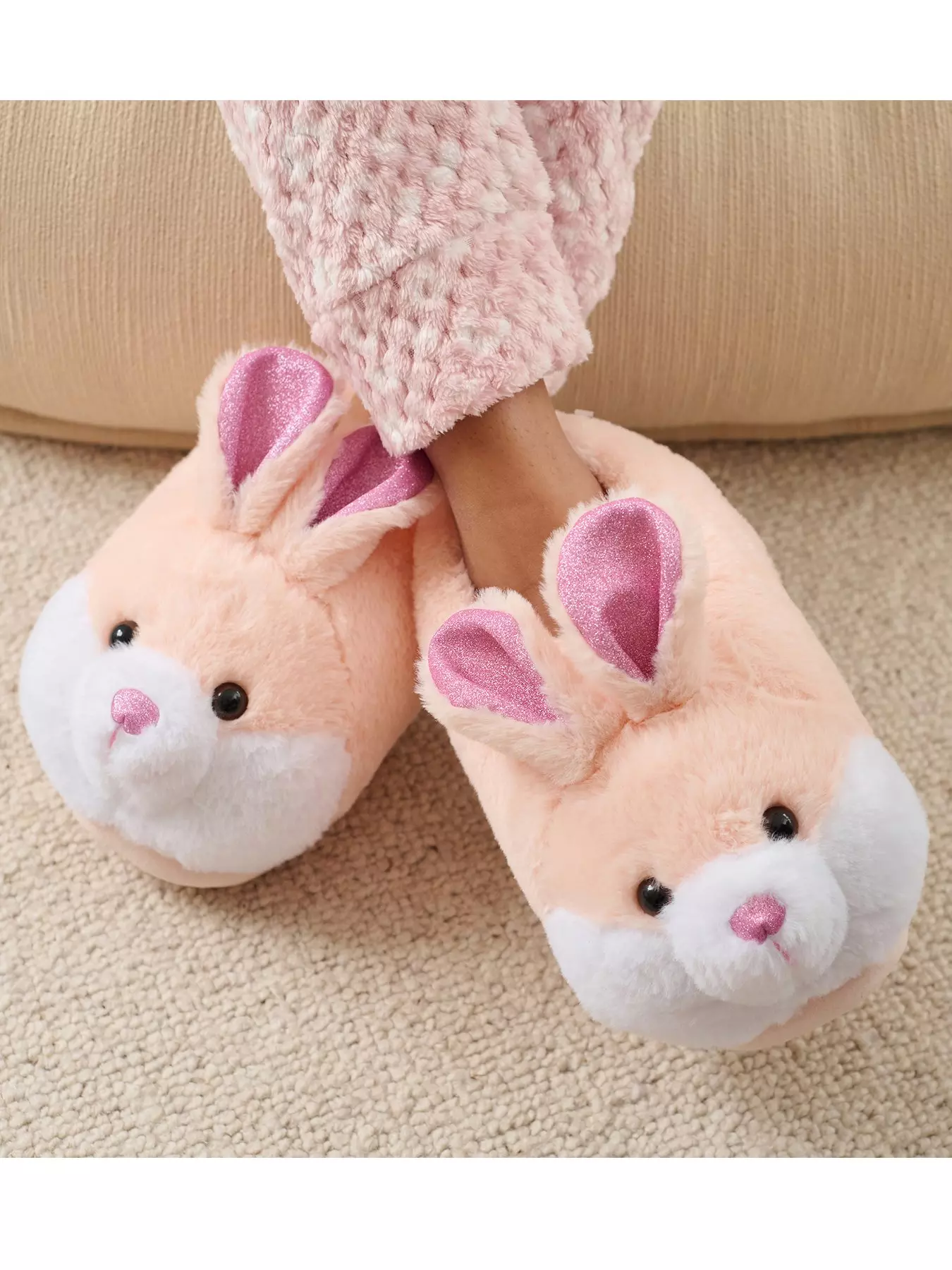 Loungeable square toe fluffy slippers in pink