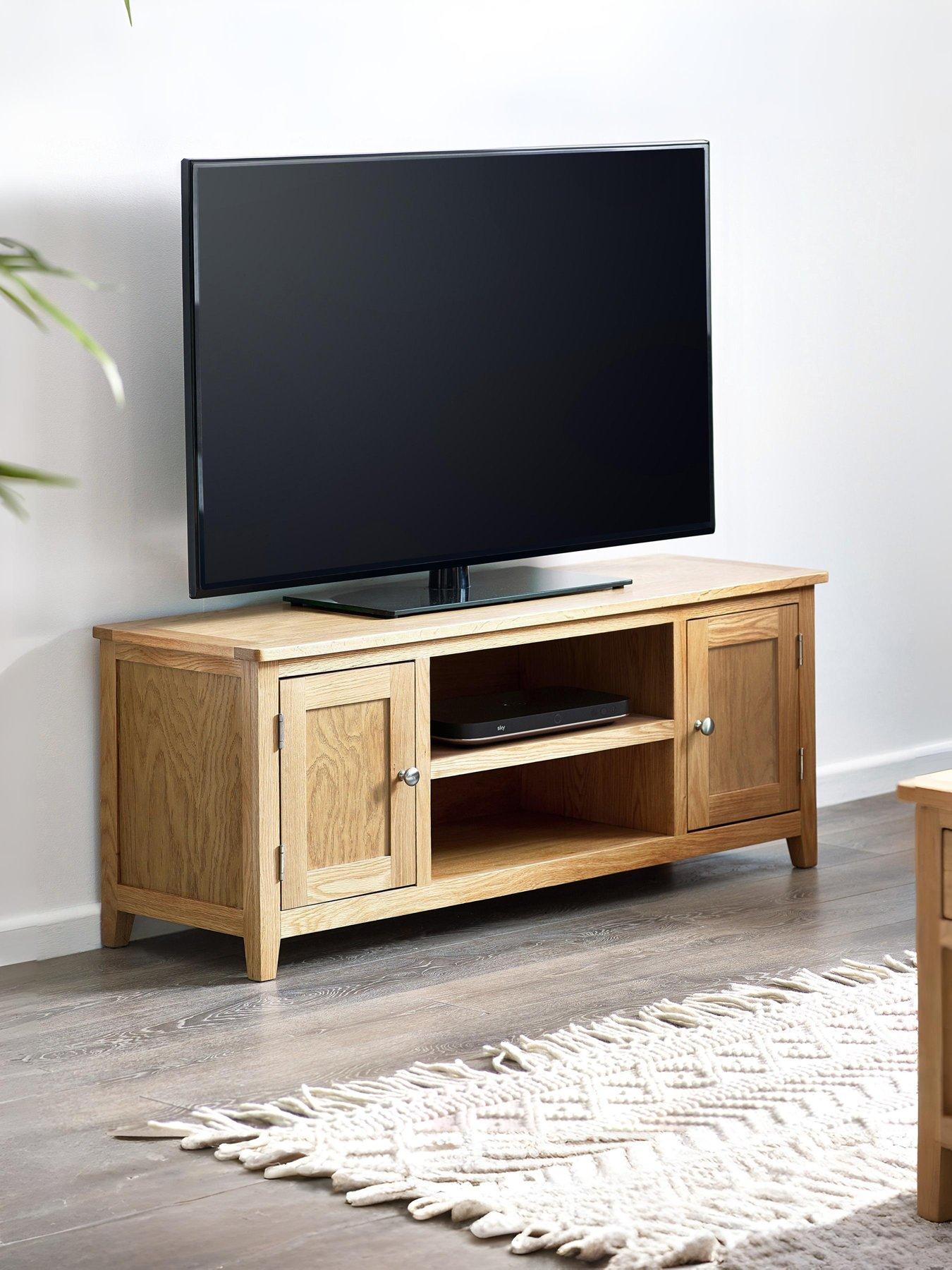Julian Bowen Mallory Ready Assembled Solid Oak/Oak Veneers Widescreen TV Unit - fits up to 70 inch TV