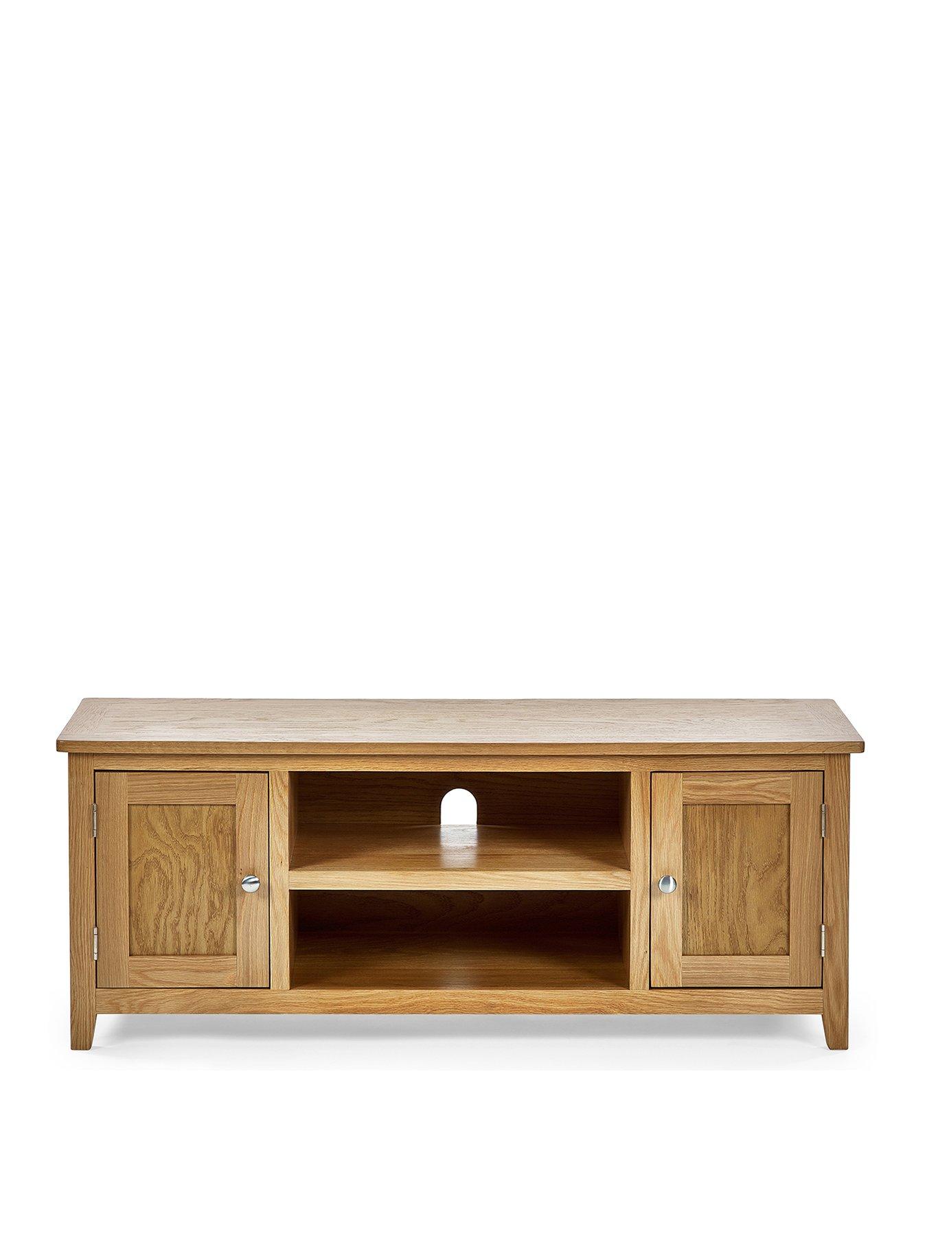 Image of Julian Bowen Mallory Ready Assembled Solid Oak/Oak Veneers Widescreen TV Unit - fits up to 70 inch TV