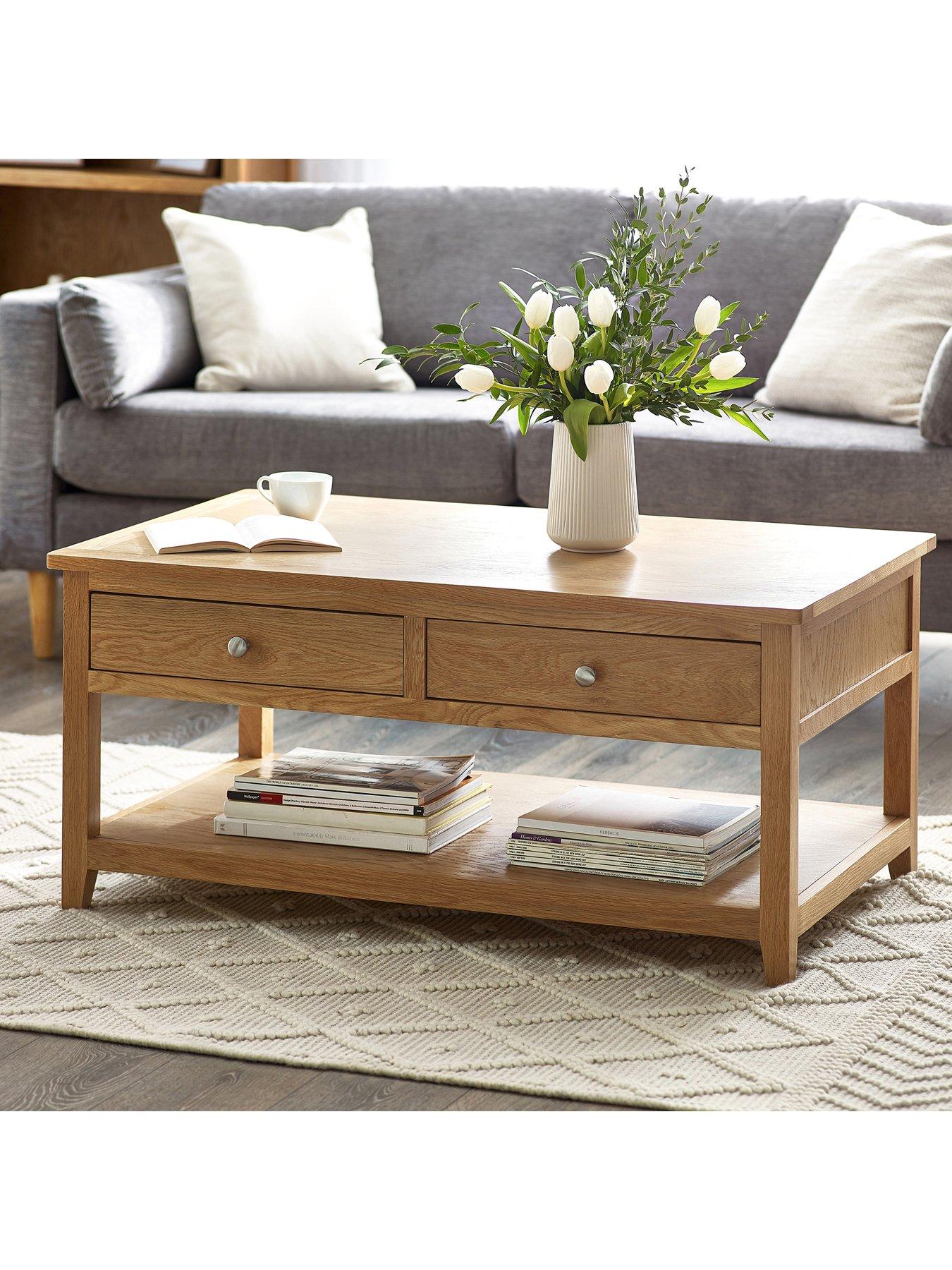 undefined Mallory Ready Assembled Solid Oak/Oak Veneer 2 Drawer Coffee Table