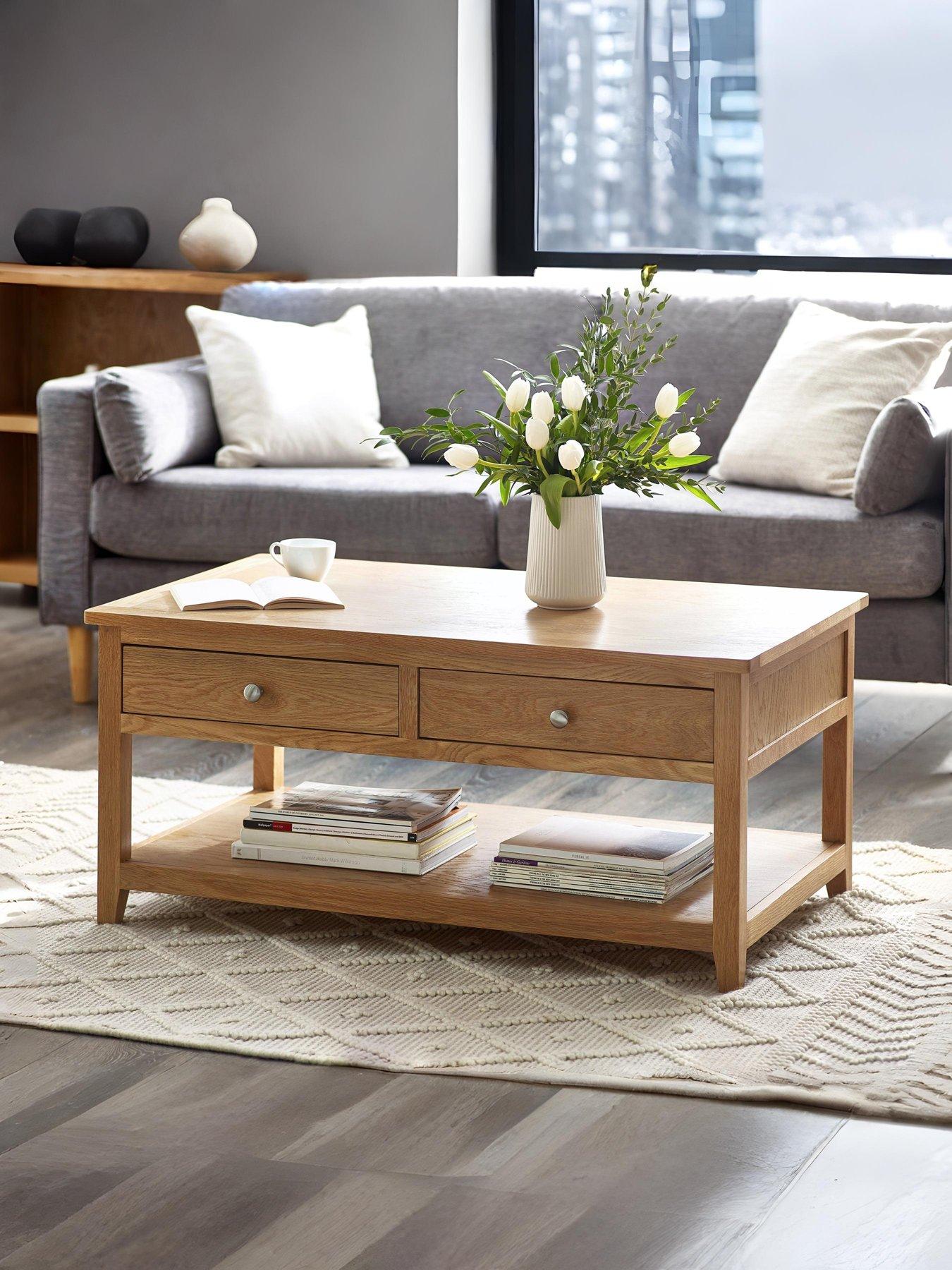 Julian Bowen Mallory Ready Assembled Solid Oak/Oak Veneer 2 Drawer Coffee Table - FSC® Certified