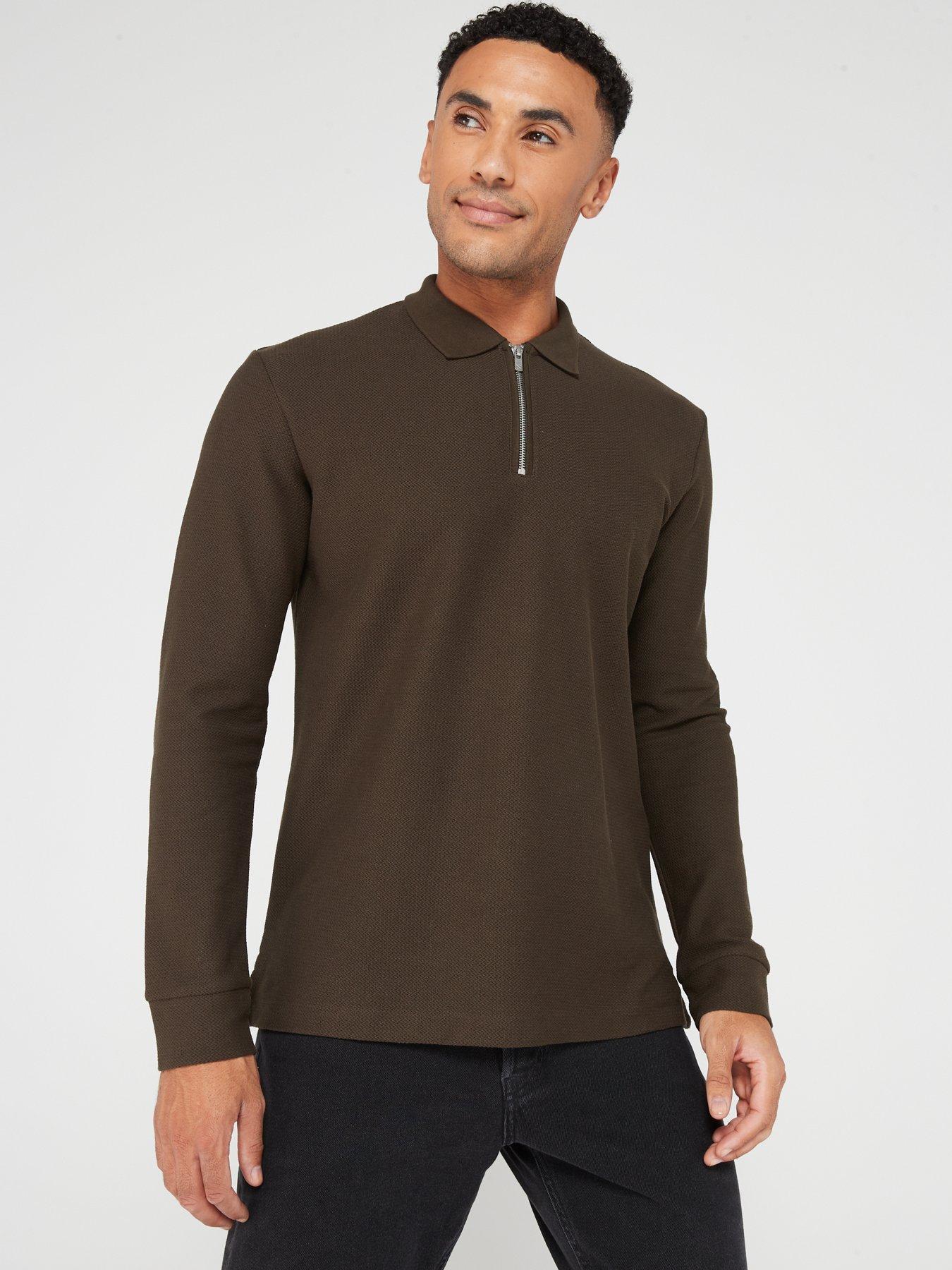 Jack Jones Premium Long Sleeve Zip Polo Shirt Dark Brown