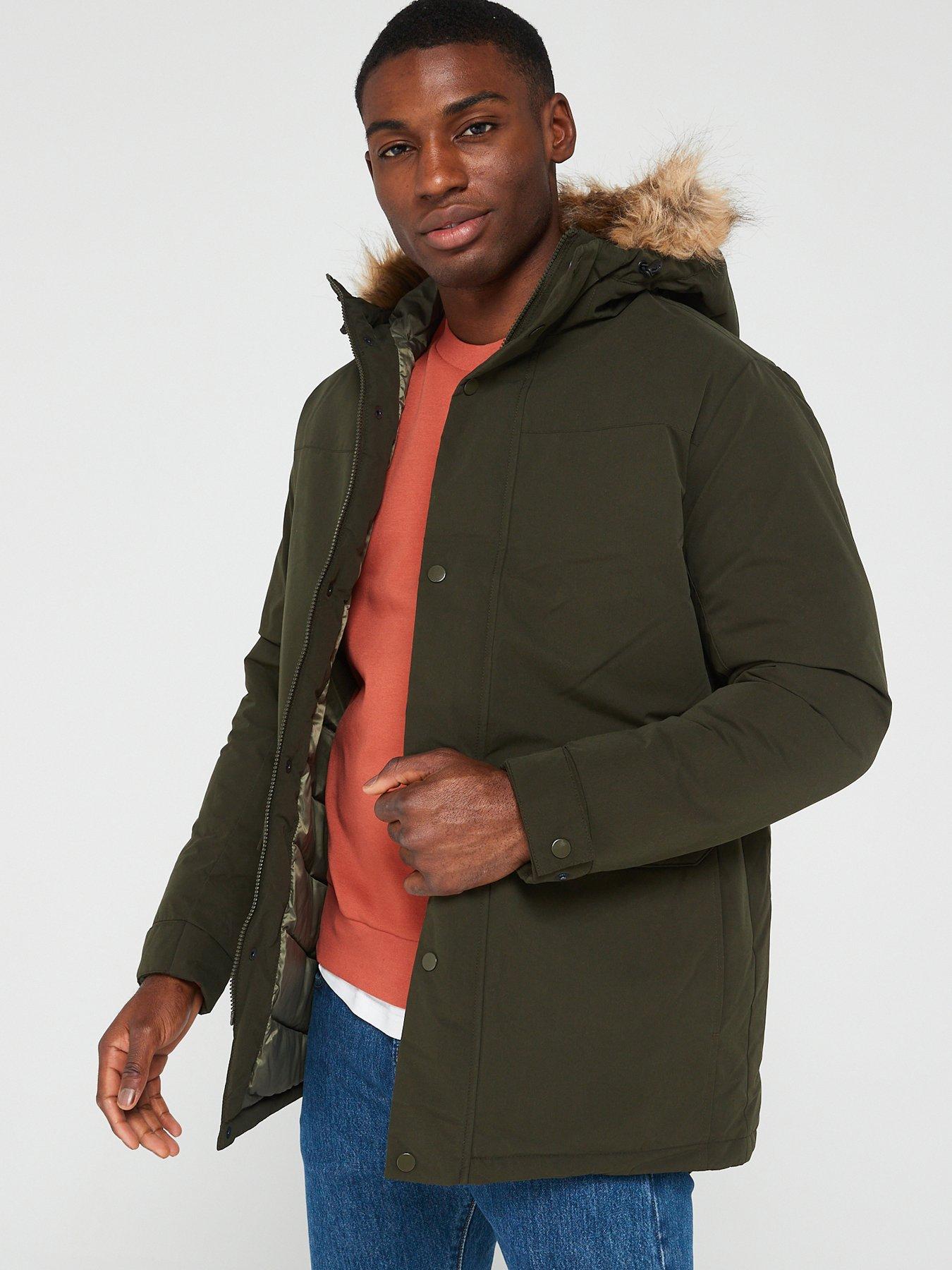 Mens parka coats shop with fur hood