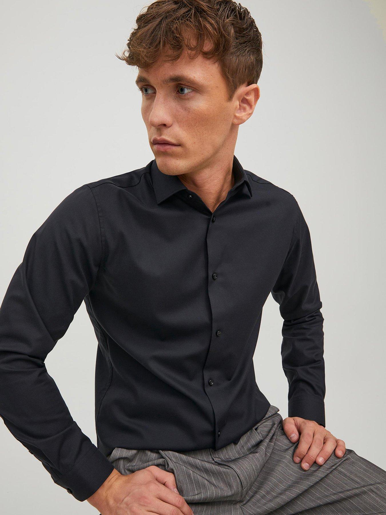 Image 1 of 4 of Jack & Jones Smart Long Sleeve Non Iron Shirt - Black