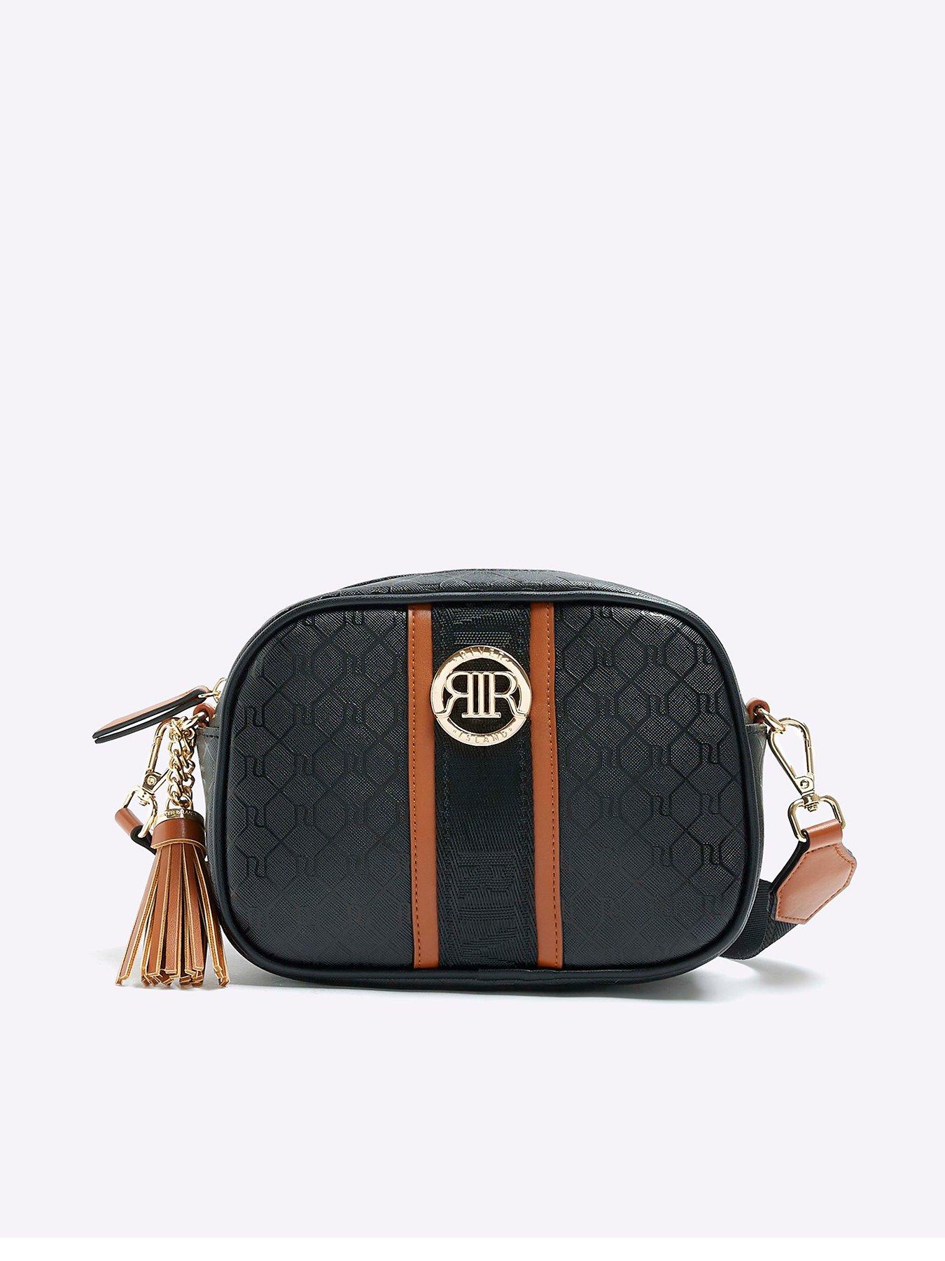 River Island cross body bag with contrast stitch and coin purse in black