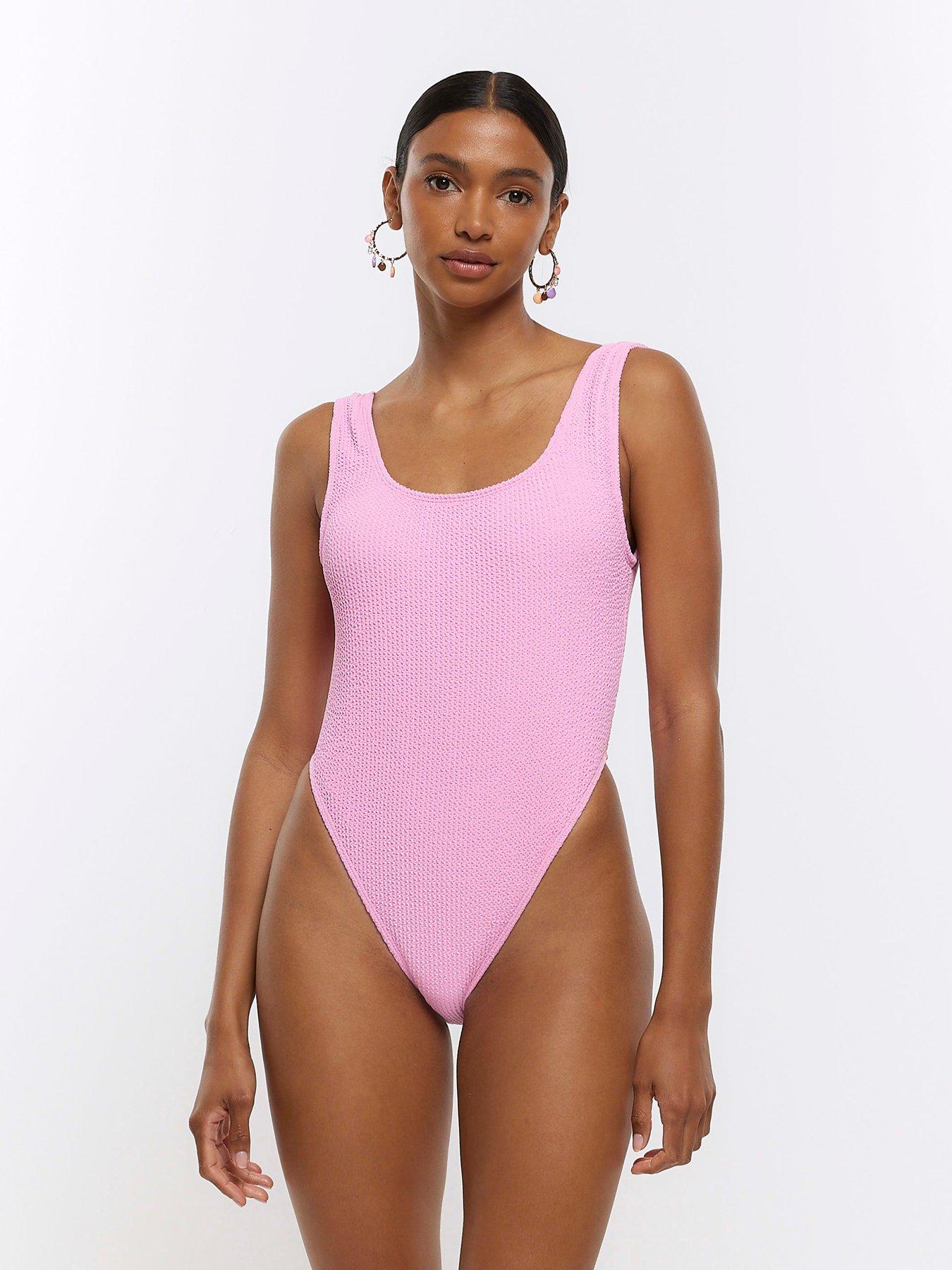 Buy Calvin Klein Scoop Neck Ribbed One Piece Swimsuit In Pink