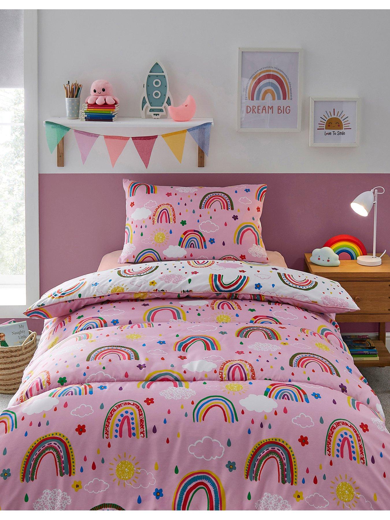 Healthy Growth Coverless Single Duvet and Pillowcase Set 9 Tog Rainbow Pink