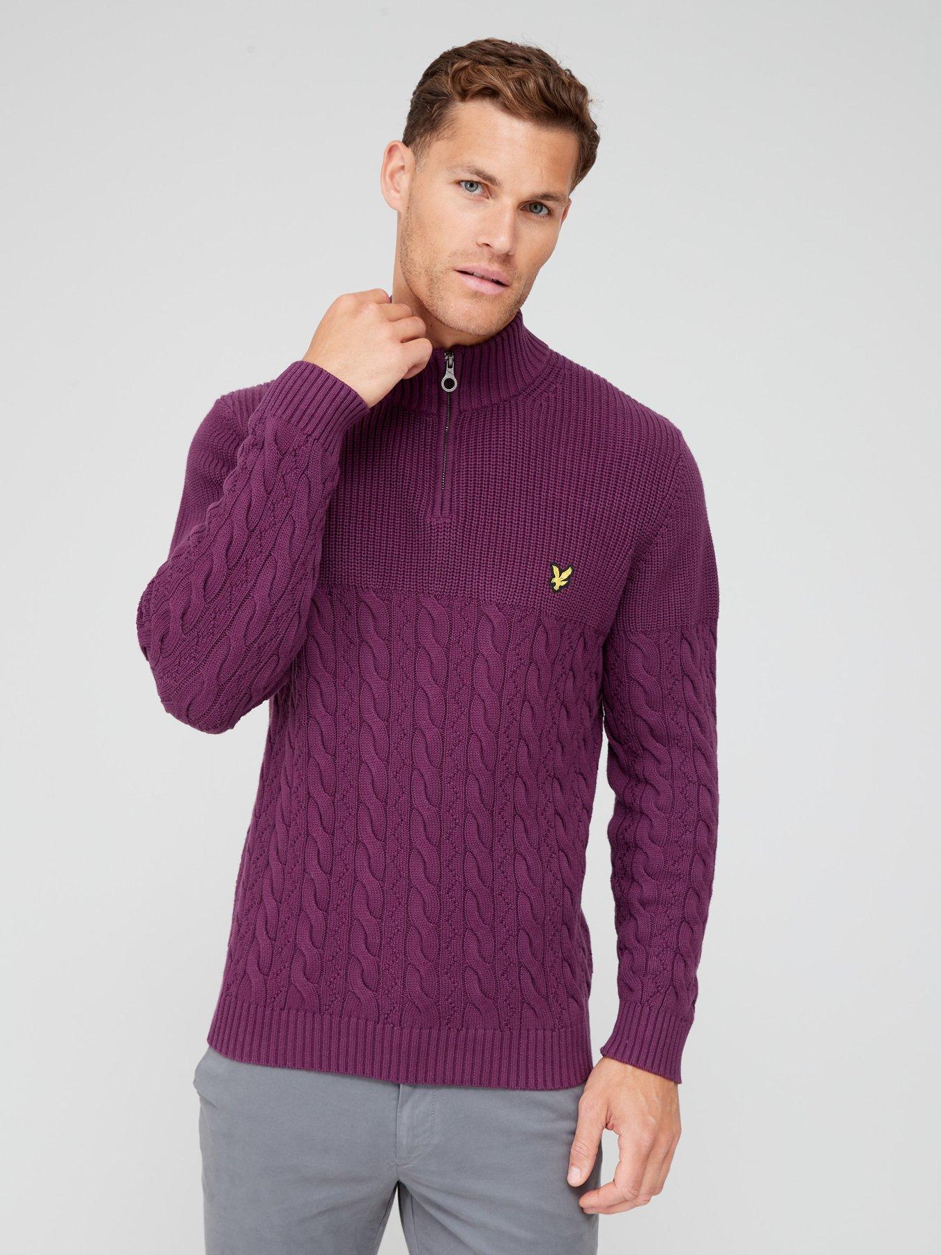 Lyle Scott Cable Knit Quarter Zip Jumper Dark Red