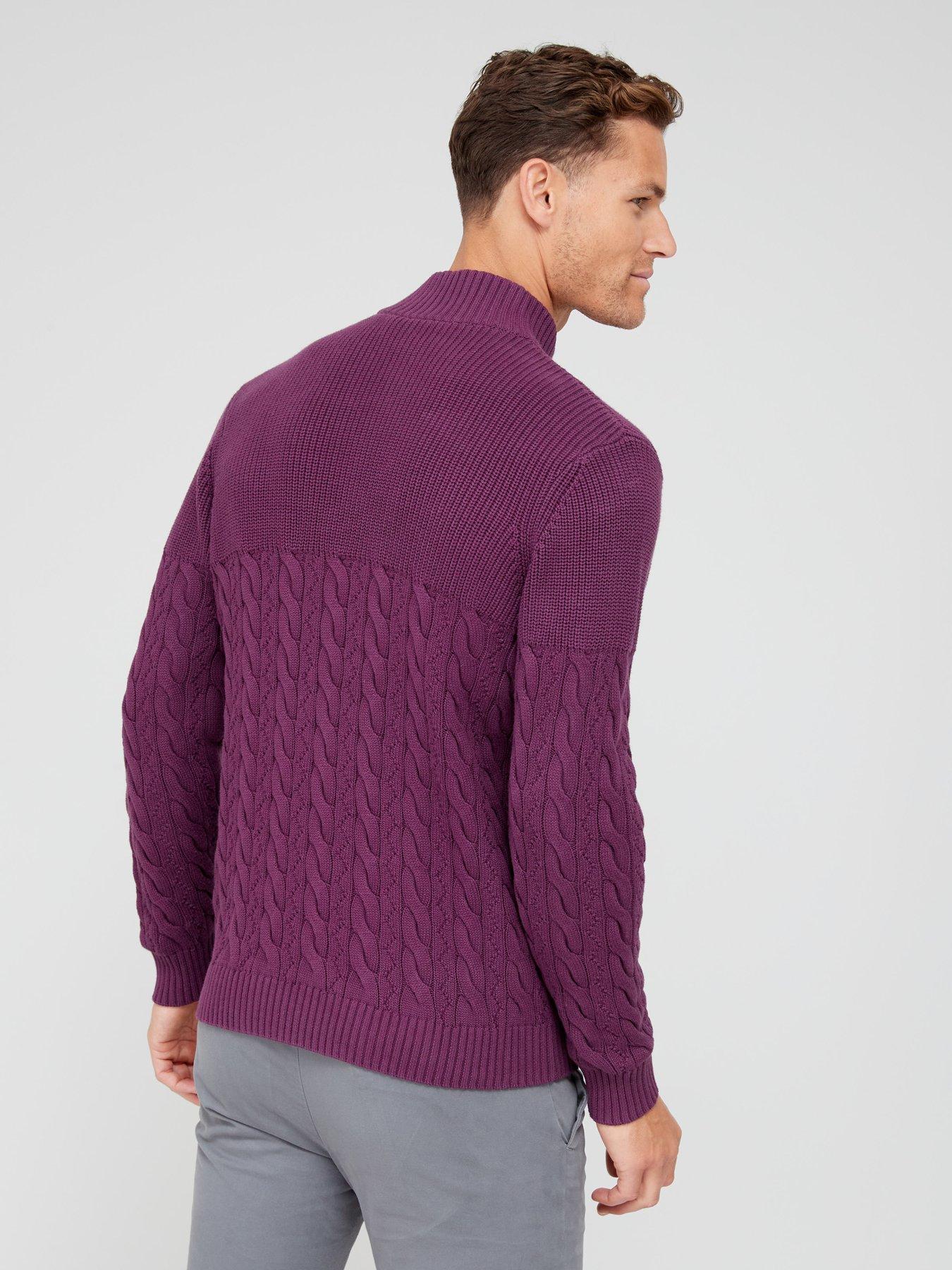 Lyle Scott Lyle Scott Cable Knit Quarter Zip Jumper Dark Red