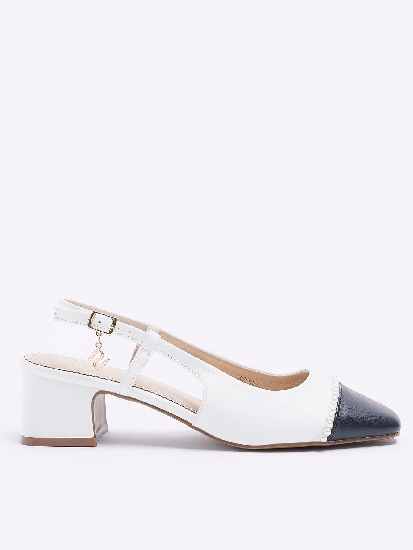 Block Slingback Court Heels White
