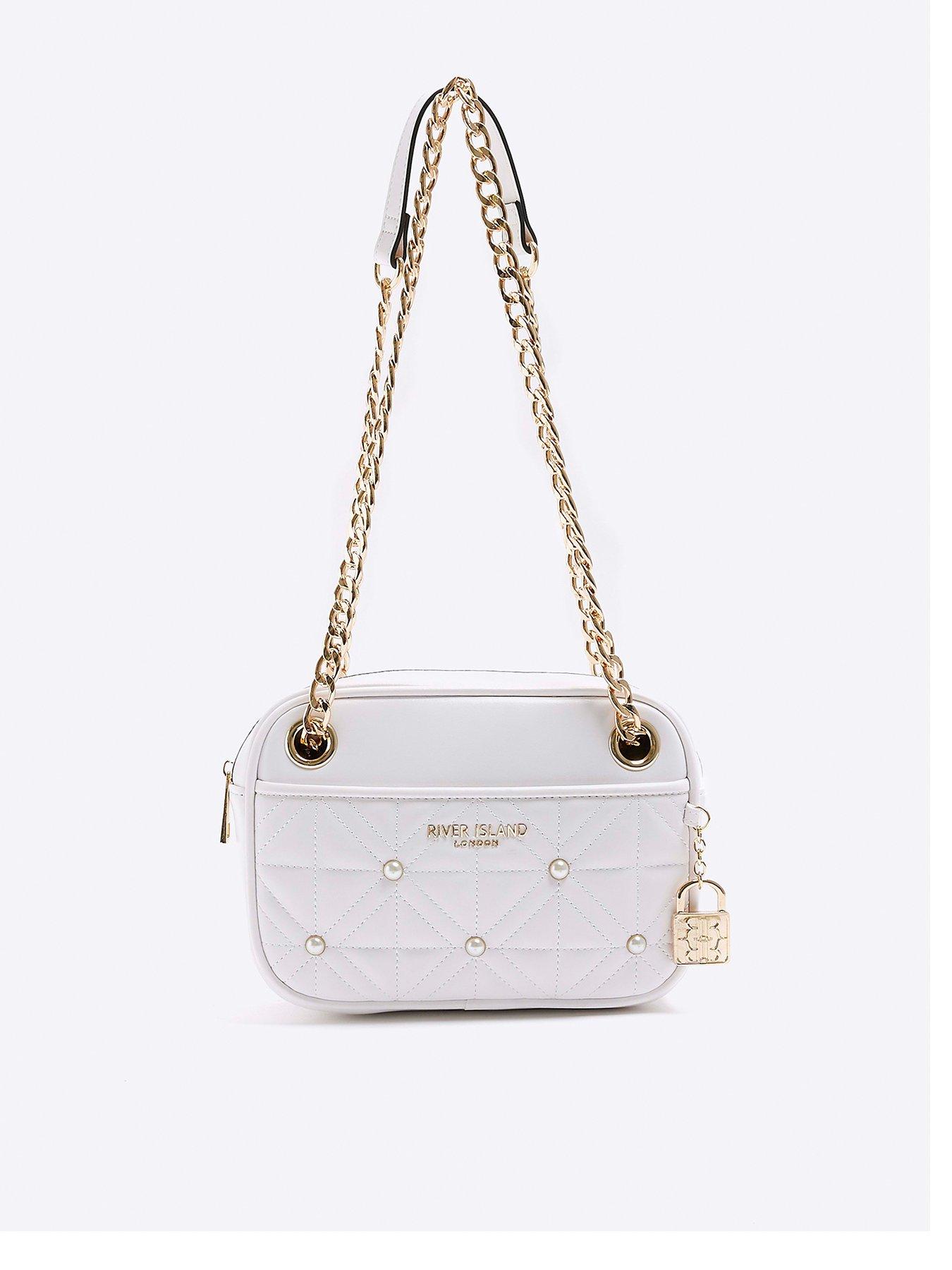 River Island Monogram Chain Shoulder Bag in White