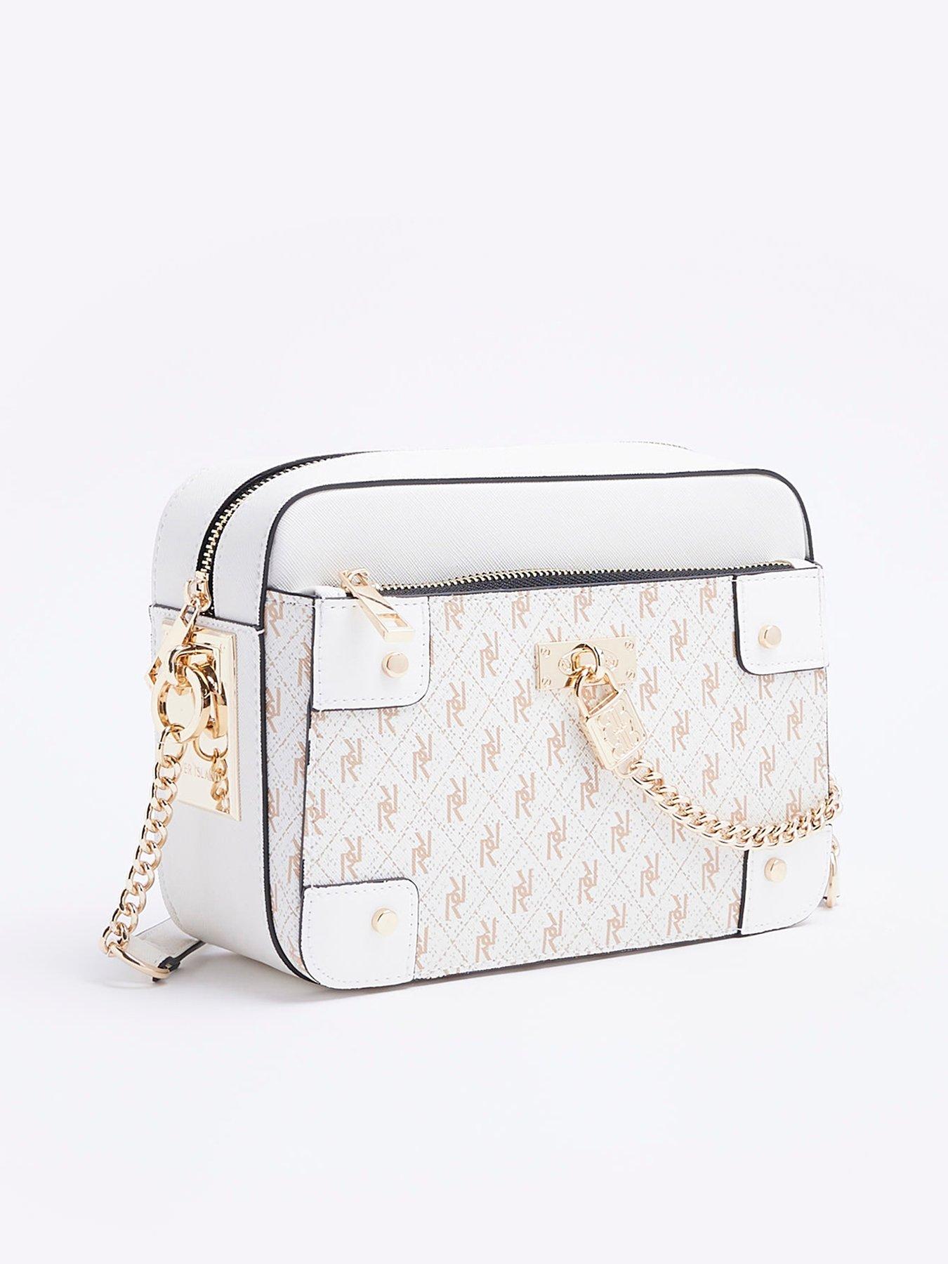 White RI monogram padlock cross body bag