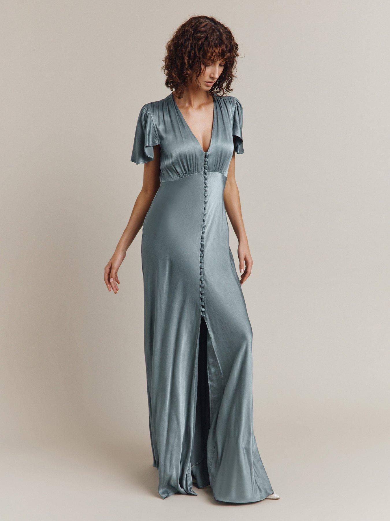 Milana Embellished Shirt Dress in Sustainable Viscose Blue, Evening Dresses