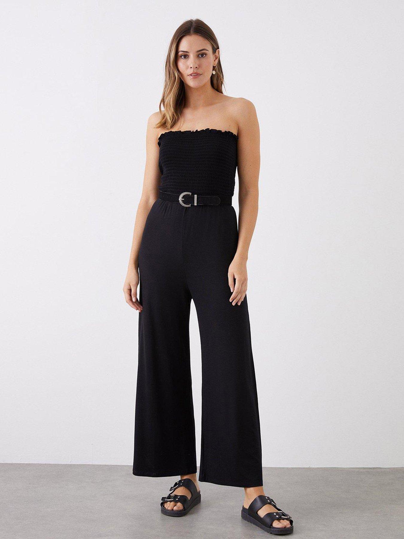 Dorothy Perkins Shirred Bodice Bandeau Jumpsuit - Black