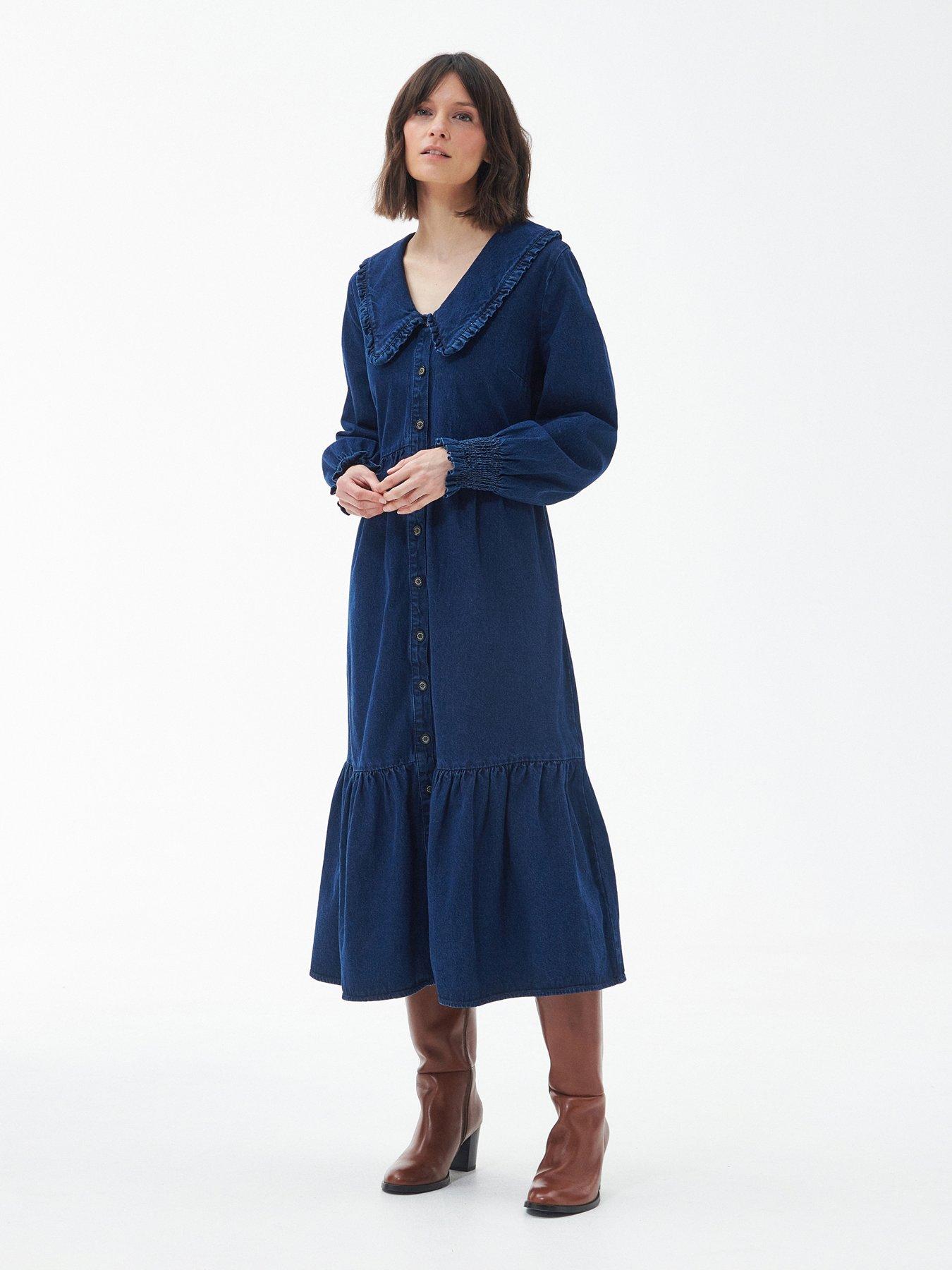 Aster Long Sleeve Tiered Denim Midi Dress Blue