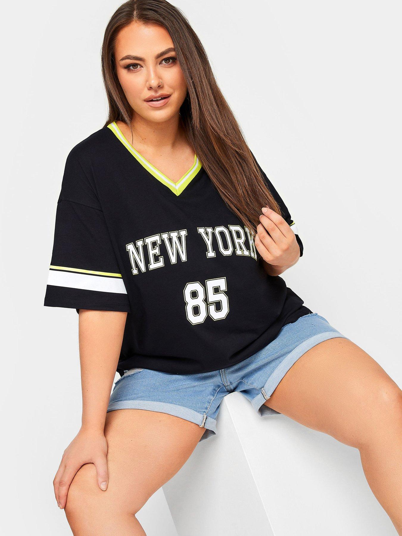 YOURS Curve Plus Size Red 'New York' Slogan Varsity T-Shirt