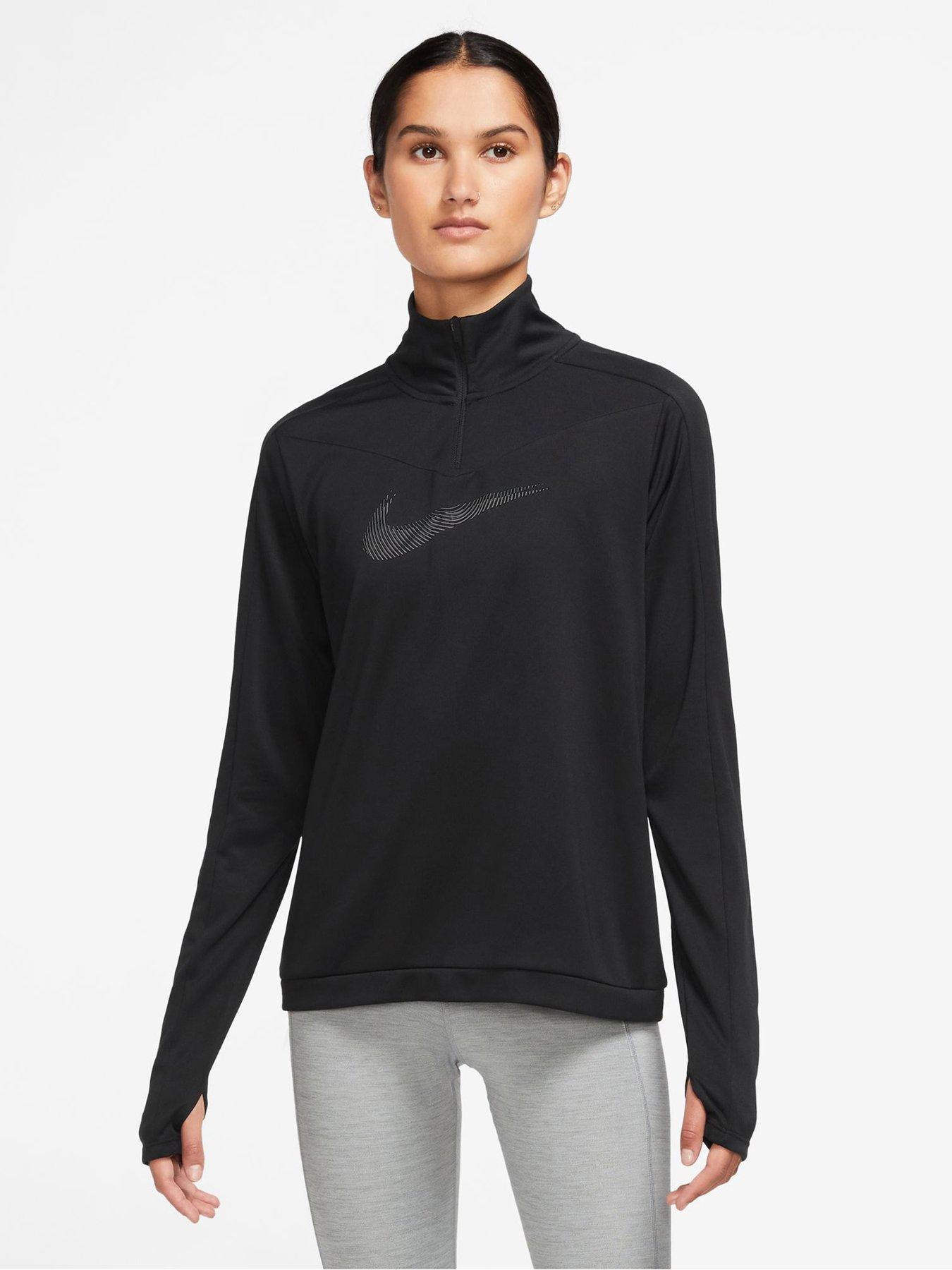 Nike half zip running top womens black best sale