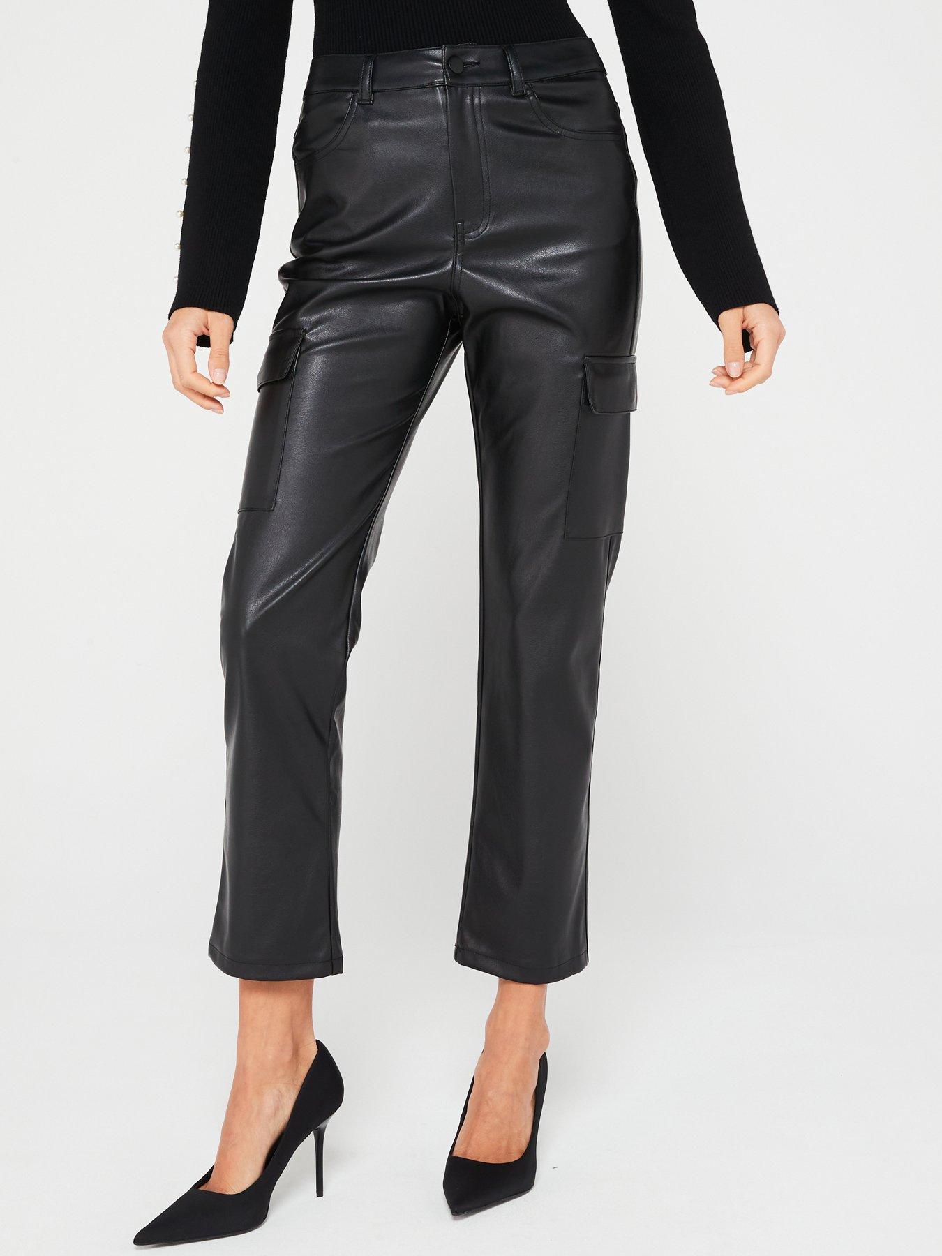 V by Very Faux Leather Cigarette Trousers - Black