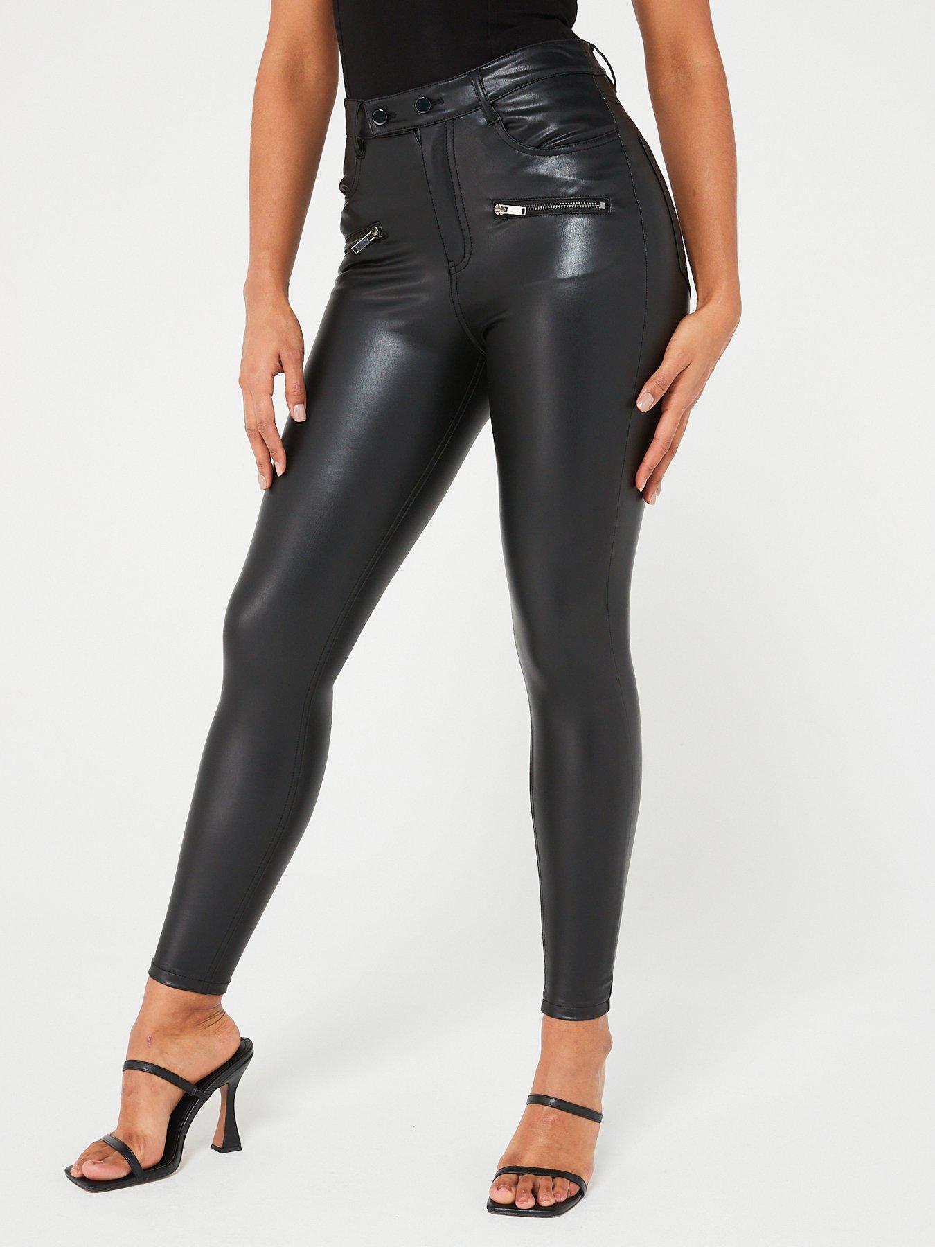 Pull&Bear high waisted faux leather skinny trousers in black | ASOS