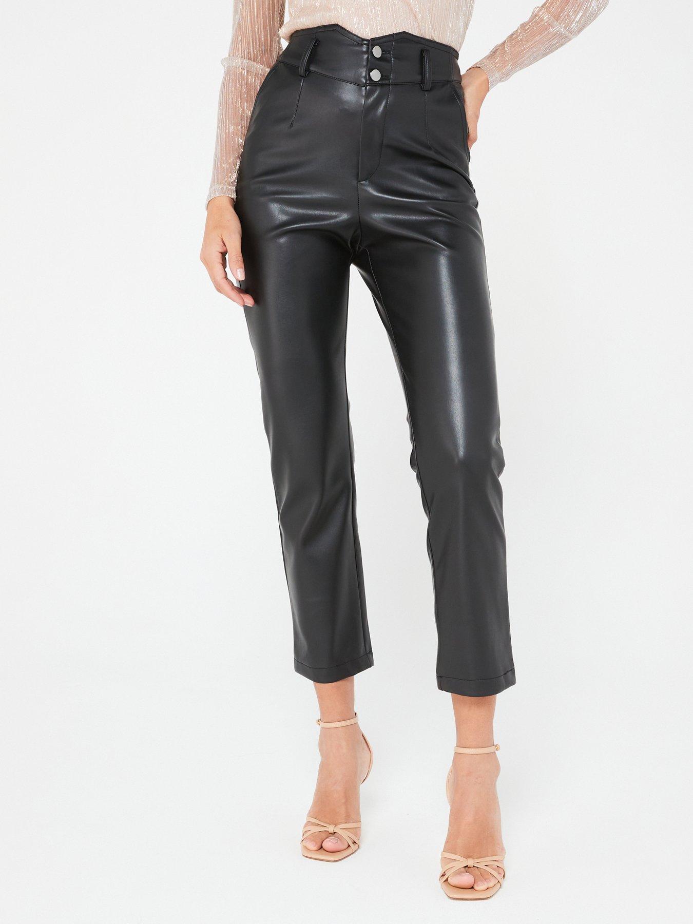 V by Very Faux Leather Kick Flare Trousers - Black