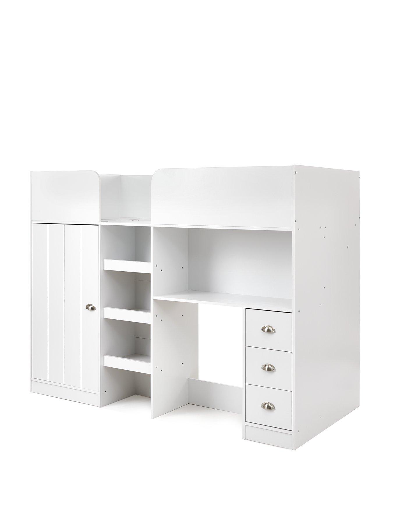Image 2 of 6 of Very Home Atlanta High Sleeper with Desk, Drawers and Wardrobe with Mattress Options (Buy and SAVE!) - White