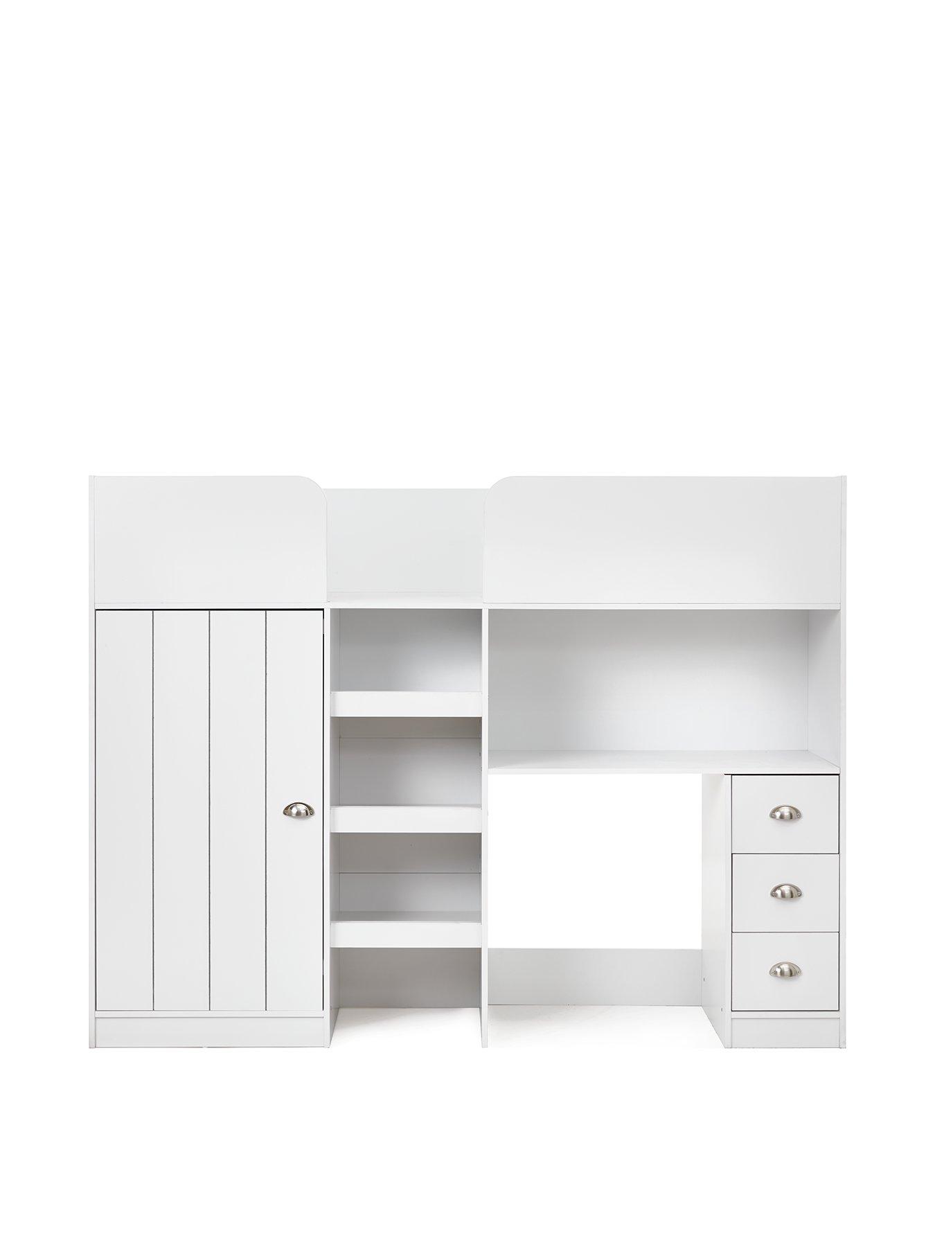 Image 3 of 6 of Very Home Atlanta High Sleeper with Desk, Drawers and Wardrobe with Mattress Options (Buy and SAVE!) - White