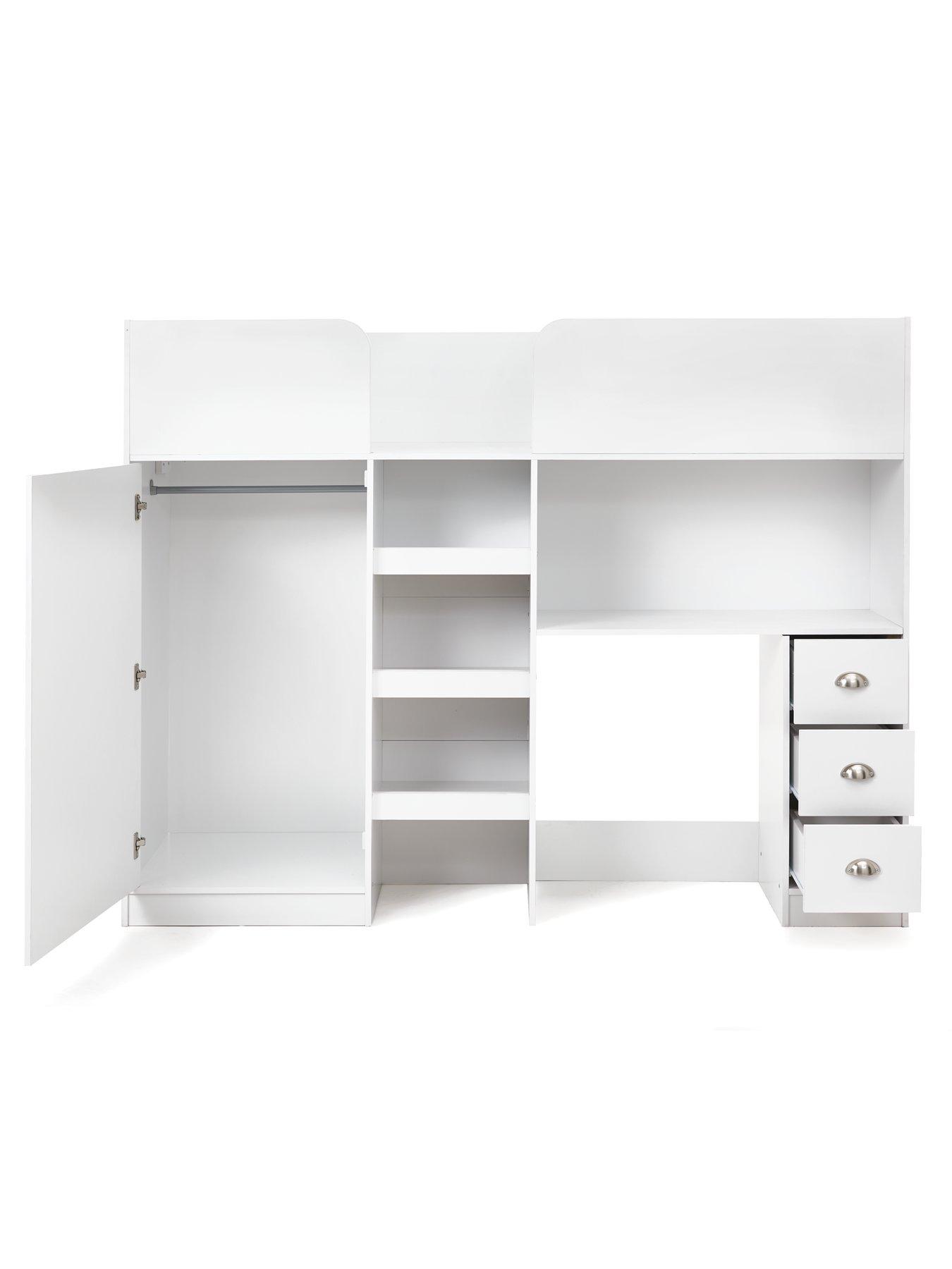Image 4 of 6 of Very Home Atlanta High Sleeper with Desk, Drawers and Wardrobe with Mattress Options (Buy and SAVE!) - White
