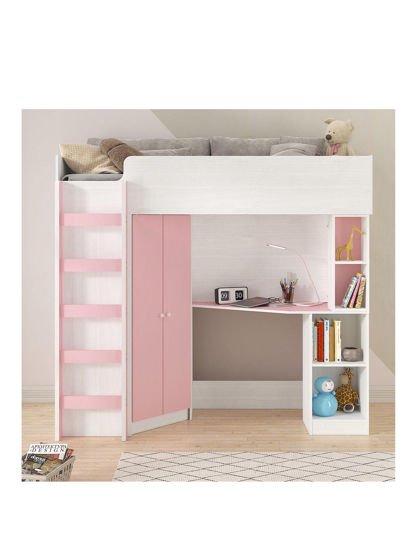 Image of Very Home Miami Fresh High Sleeper Bed with Mattress Options (Buy and SAVE!) - Pink