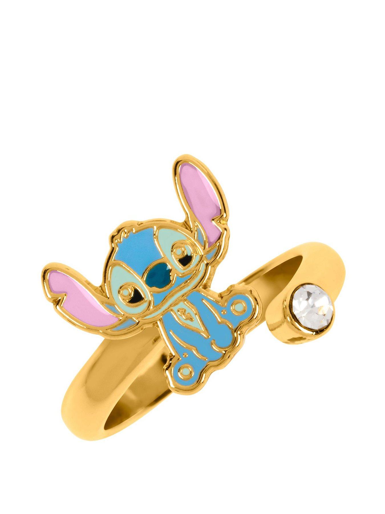 Image of Disney Disney Lilo  &  Stitch Blue  &  Pink Gold Plated Clear Stone Ring