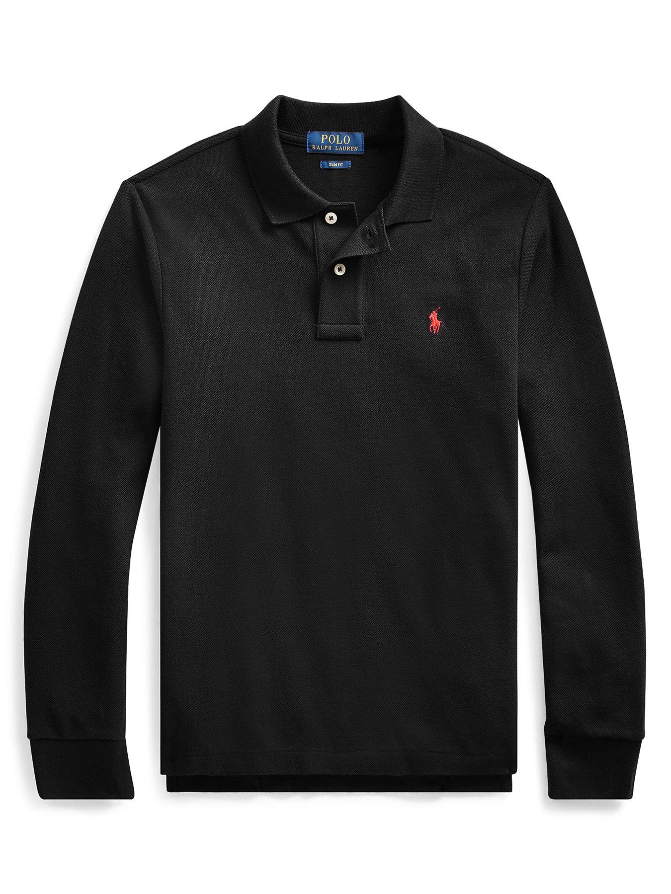 Polo Ralph Lauren icon logo slim fit long sleeve pique polo in dark green  marl