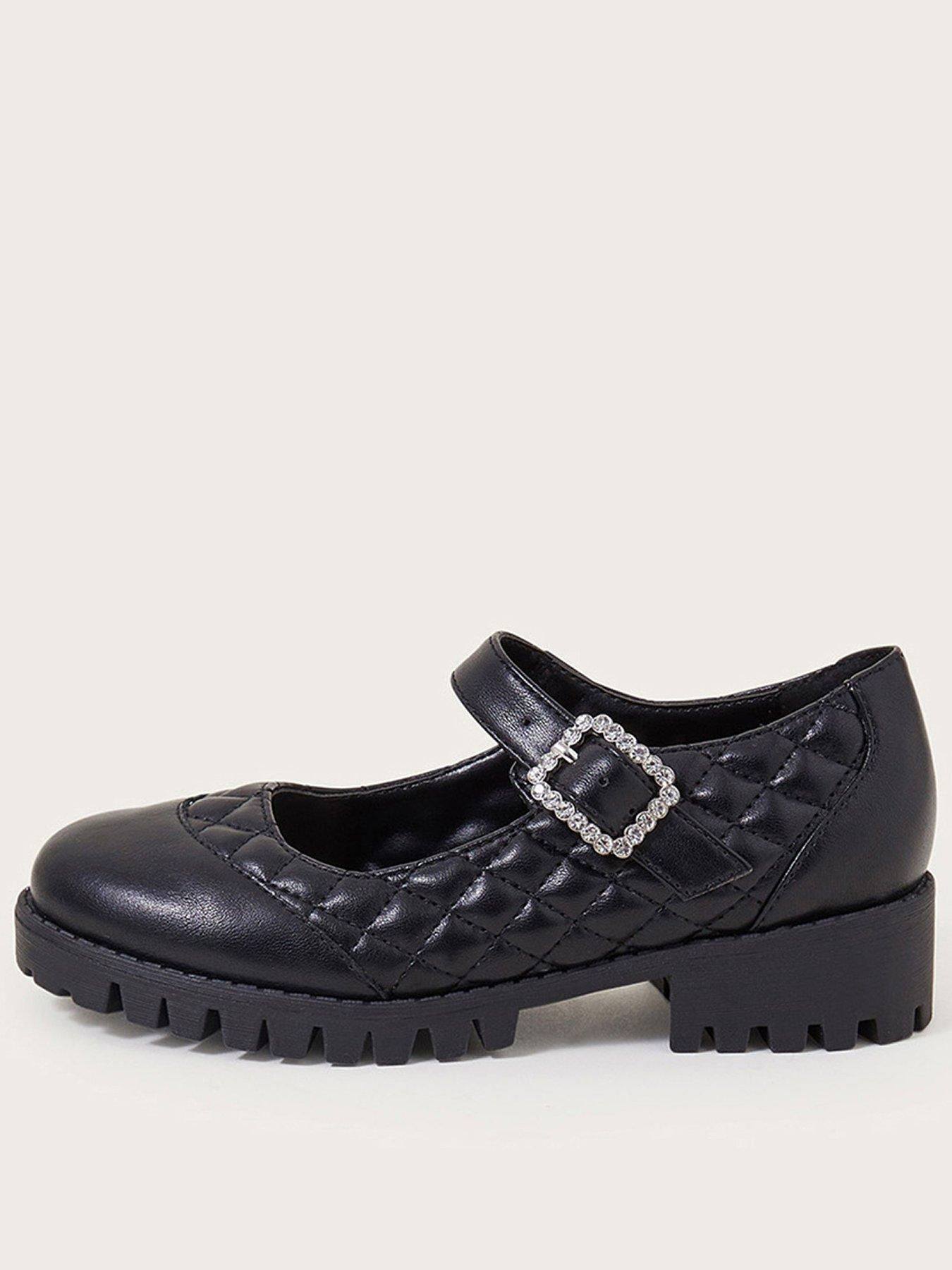 Girls Diamante Quilted Mary Jane Shoes Black