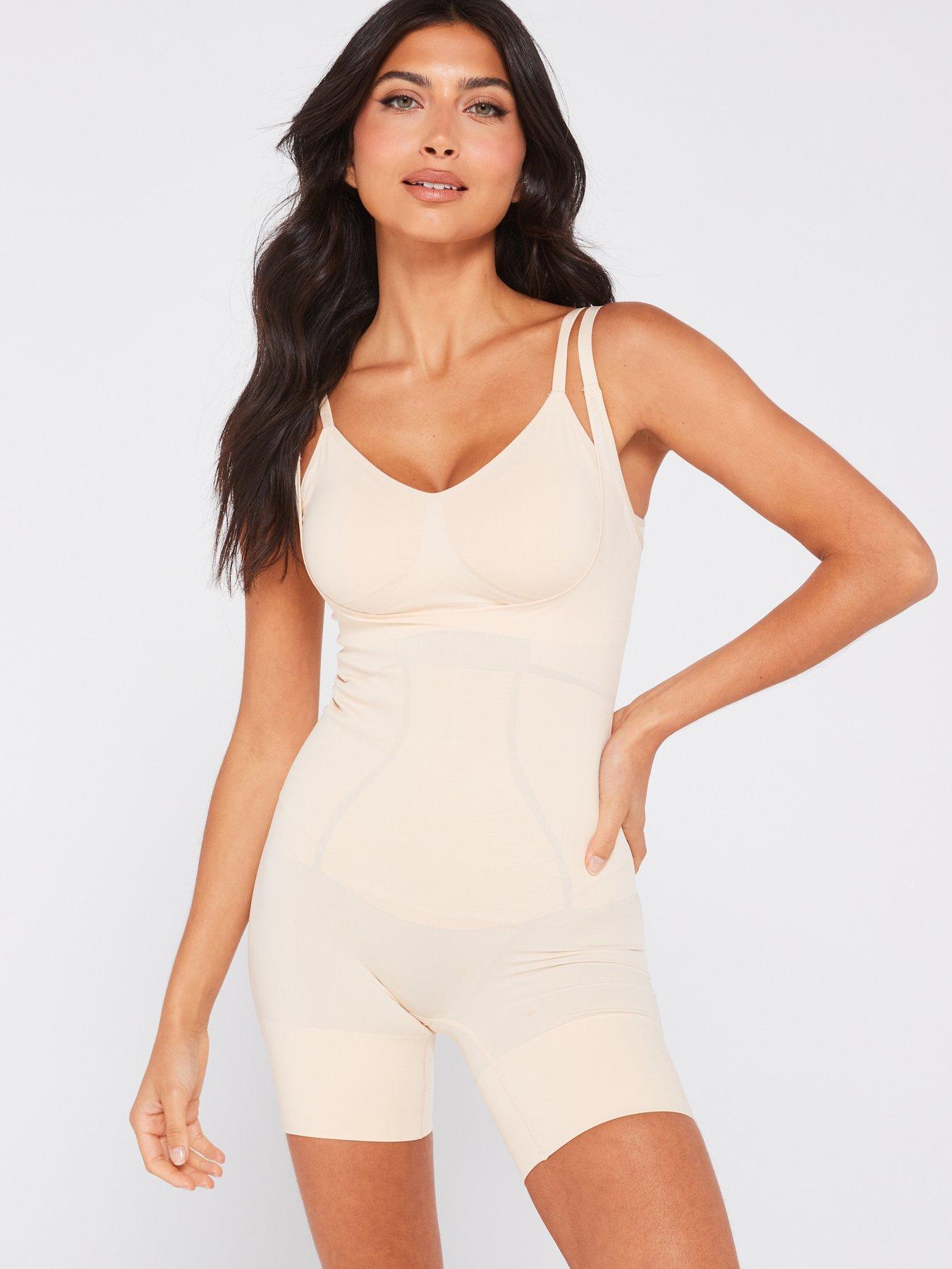 Image of DORINA Open Bust Romper With Open Gusset - Beige