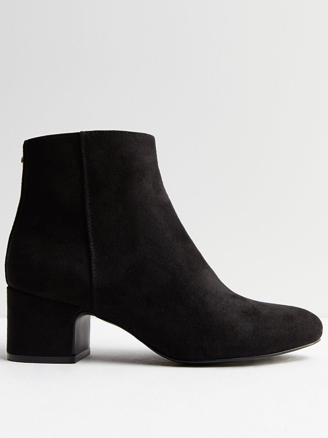 Black Suedette Block Heel Ankle Boots