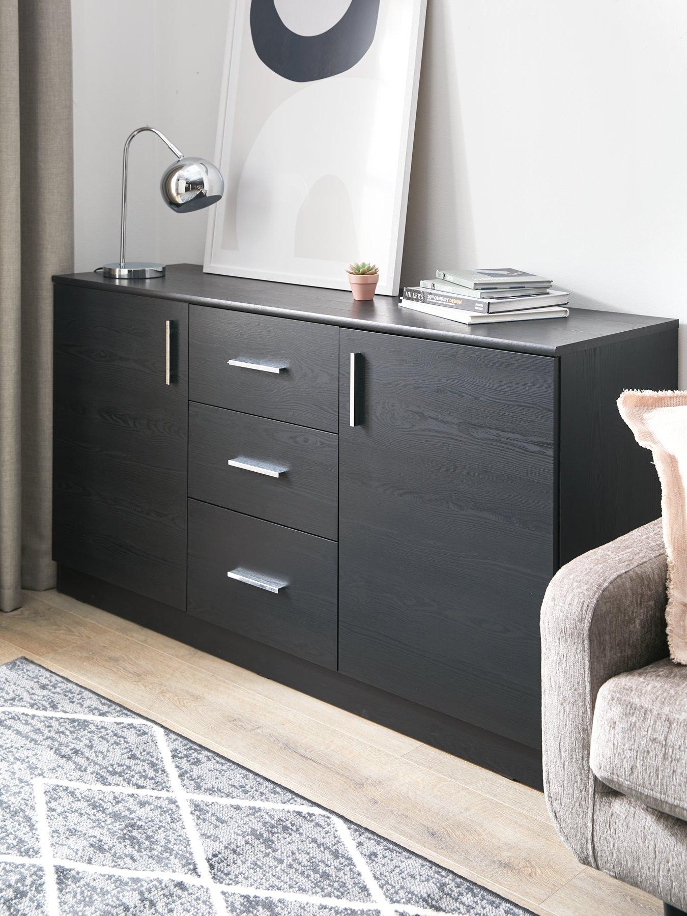 undefined Panama 2 Door, 3 Drawer Sideboard - Black - FSC® Certified