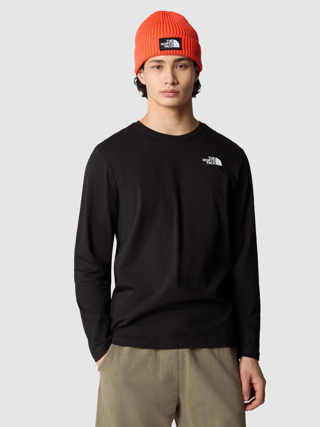 North face men's long sleeve red store box tee