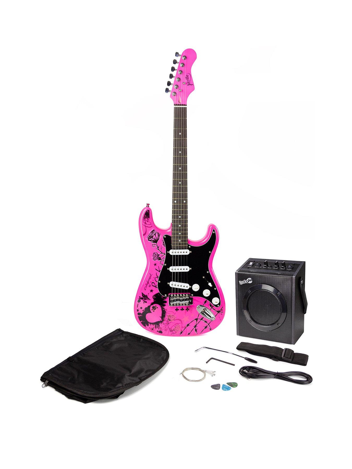Image 1 of 7 of Jaxville Pink Punk Electric Guitar Kit with Amp