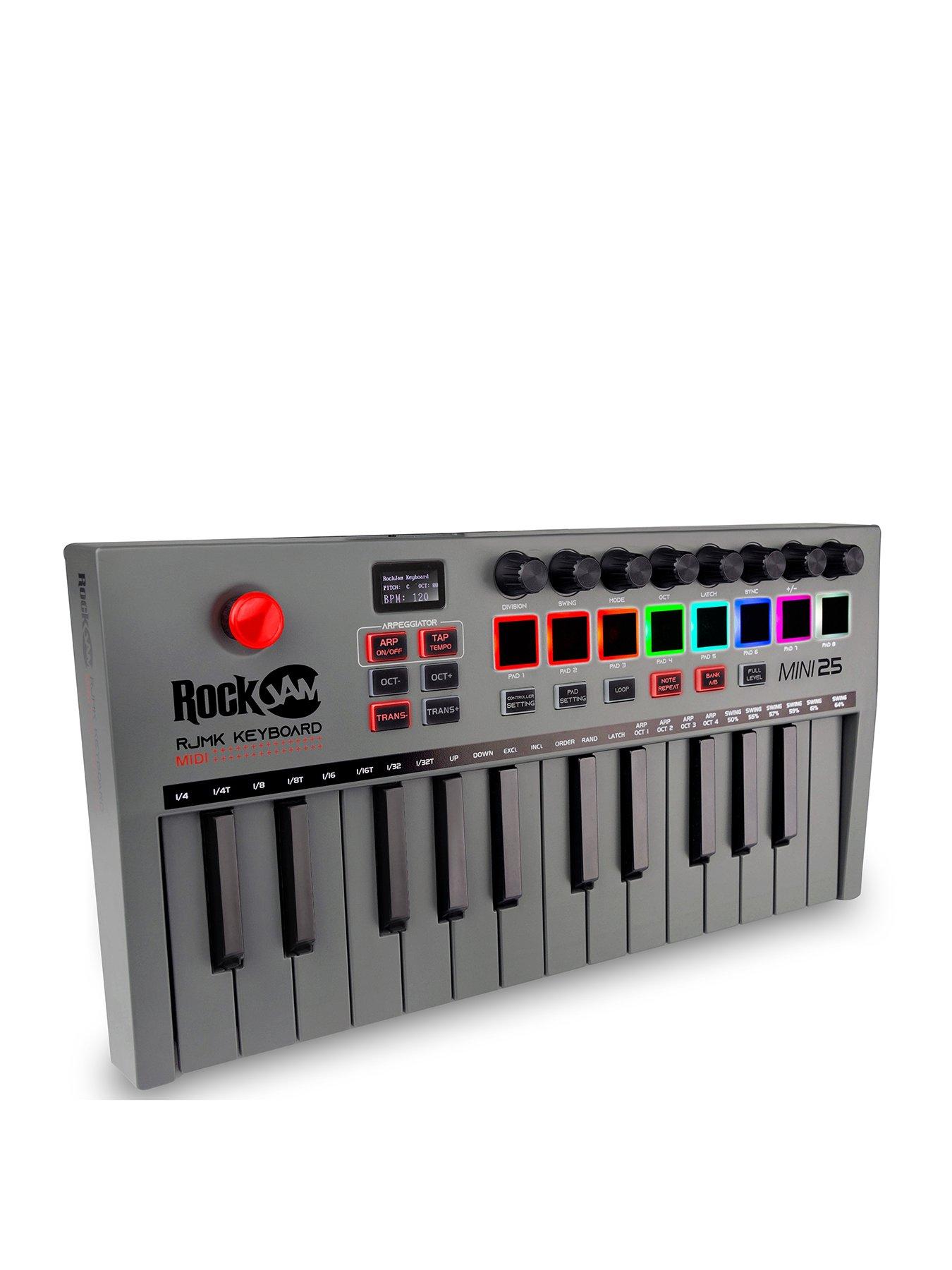 rockjam-25-key-usb-and-bluetooth-midi-keyboard-controller-with-8-backlit-drum-padsfront