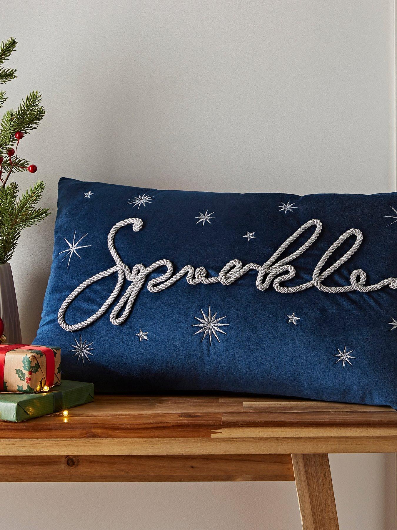Catherine Lansfield Sparkle Filled Christmas Cushion 30 X 50Cm- Blue