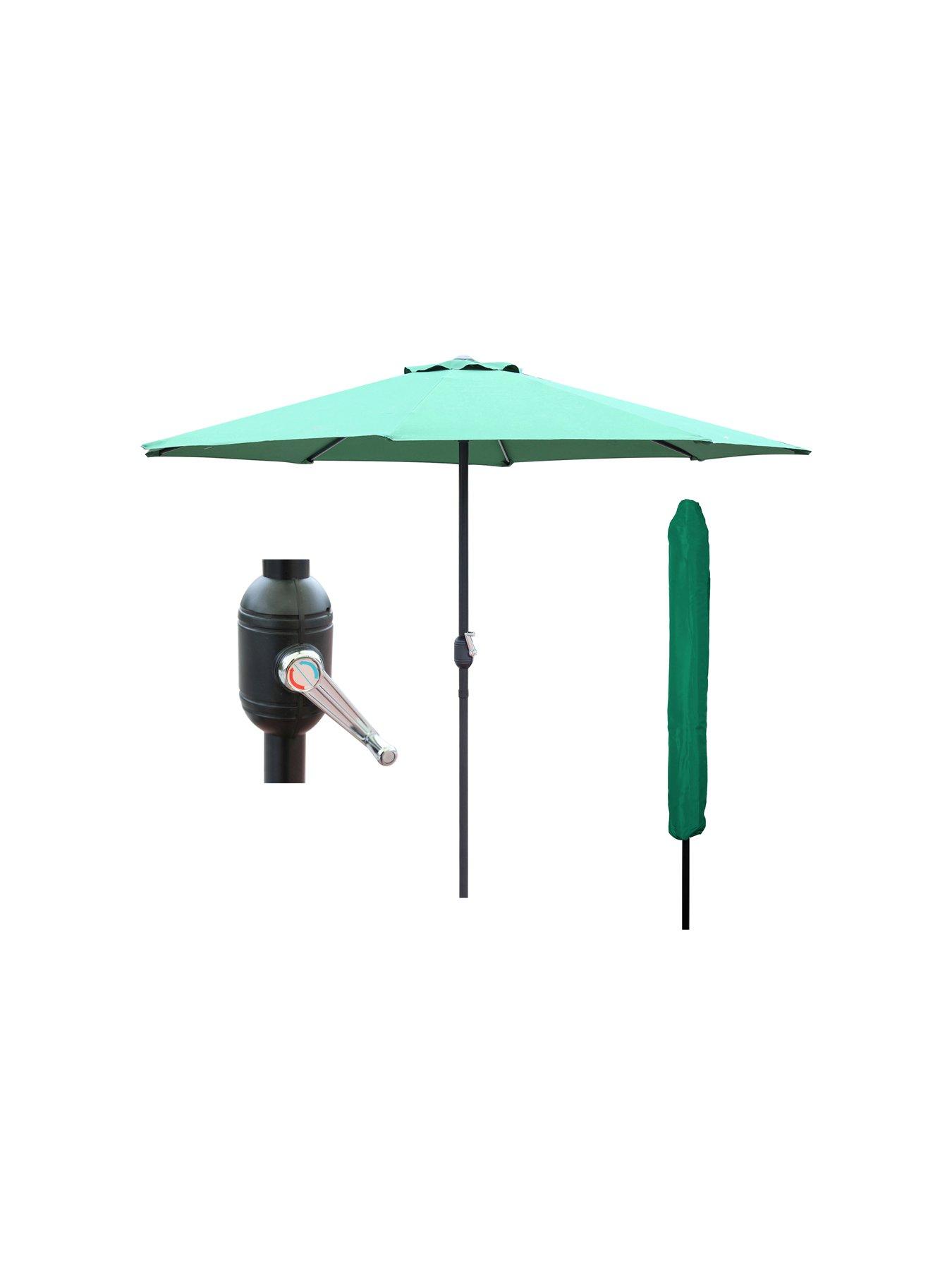 undefined GlamHaus Green Garden Table Parasol Umbrella 2.7M with Crank Handle, UV40 Protection, Includes Protection Cover - Robust Steel