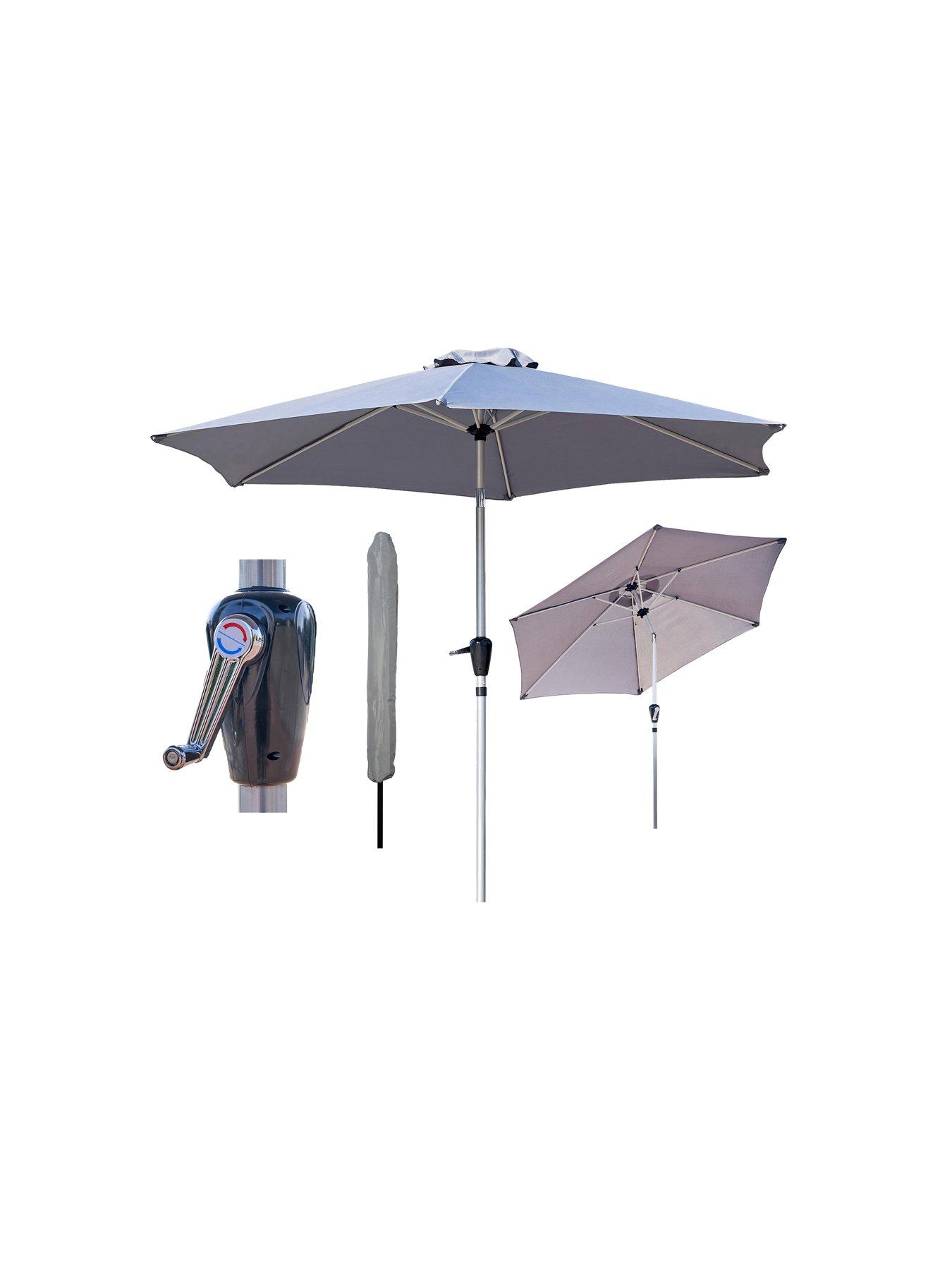 undefined GlamHaus Tilting Light Grey Garden Table Parasol Umbrella 2.7M with Crank Handle, UV40+ Protection, Includes Protection Cover - Robust Aluminium