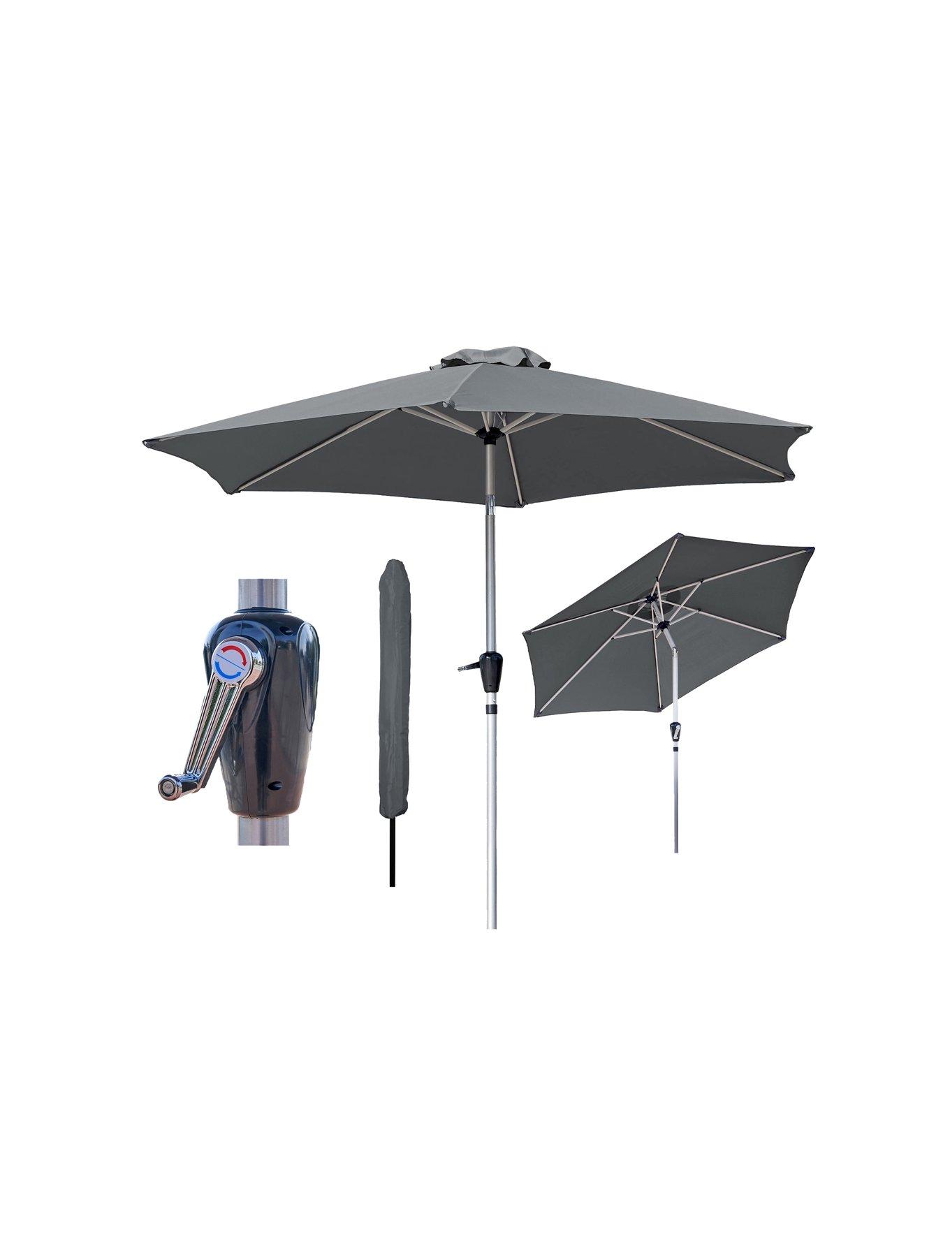 undefined GlamHaus Tilting Dark Grey Garden Table Parasol Umbrella 2.7M with Crank Handle, UV40+ Protection, Includes Protection Cover - Robust Aluminium